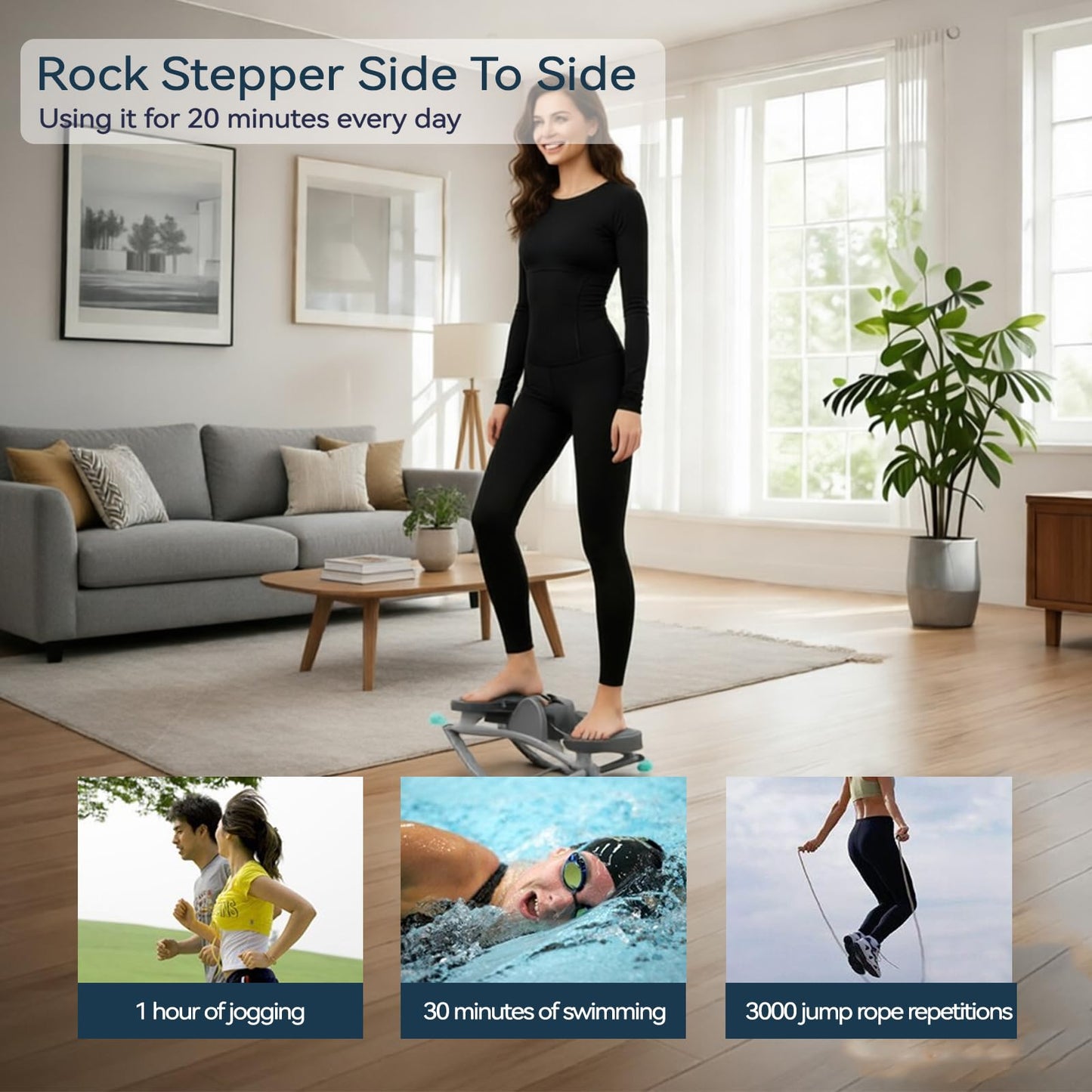 Rock Stepper with Resistance Bands - Ultra-Quiet Hydraulic Lateral Stepper, Fully Assembled Side to Side Step Rocker for Home Office, 250LBS Capacity
