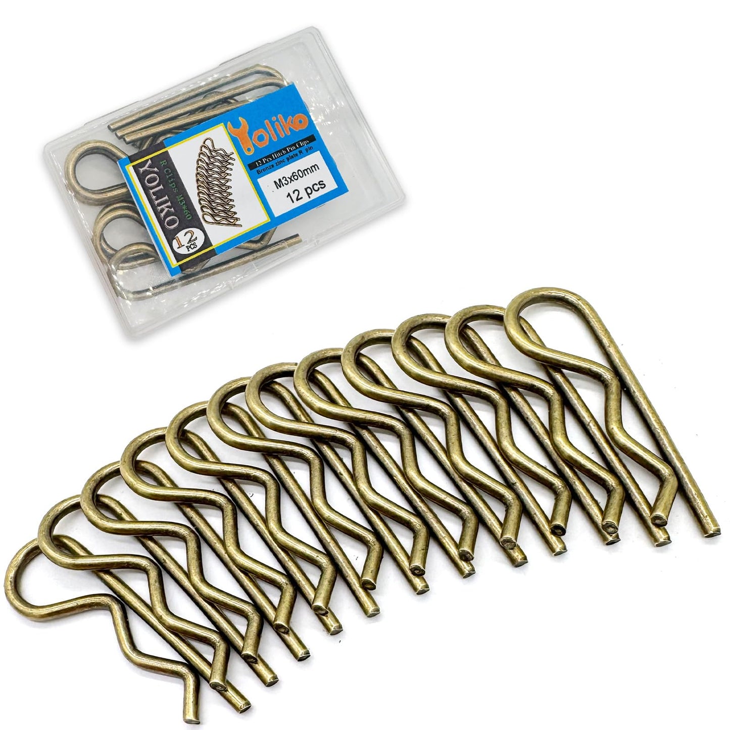 12 Pcs Heavy Duty Hitch Pins Clip R Clips Spring Retaining Wire Hair Pins Cotter Pin Strong Spring Tension Large Carter Pin R Clip Large for Trailer Tractor Mower Carts Truck Bronze zinc M3x60mm