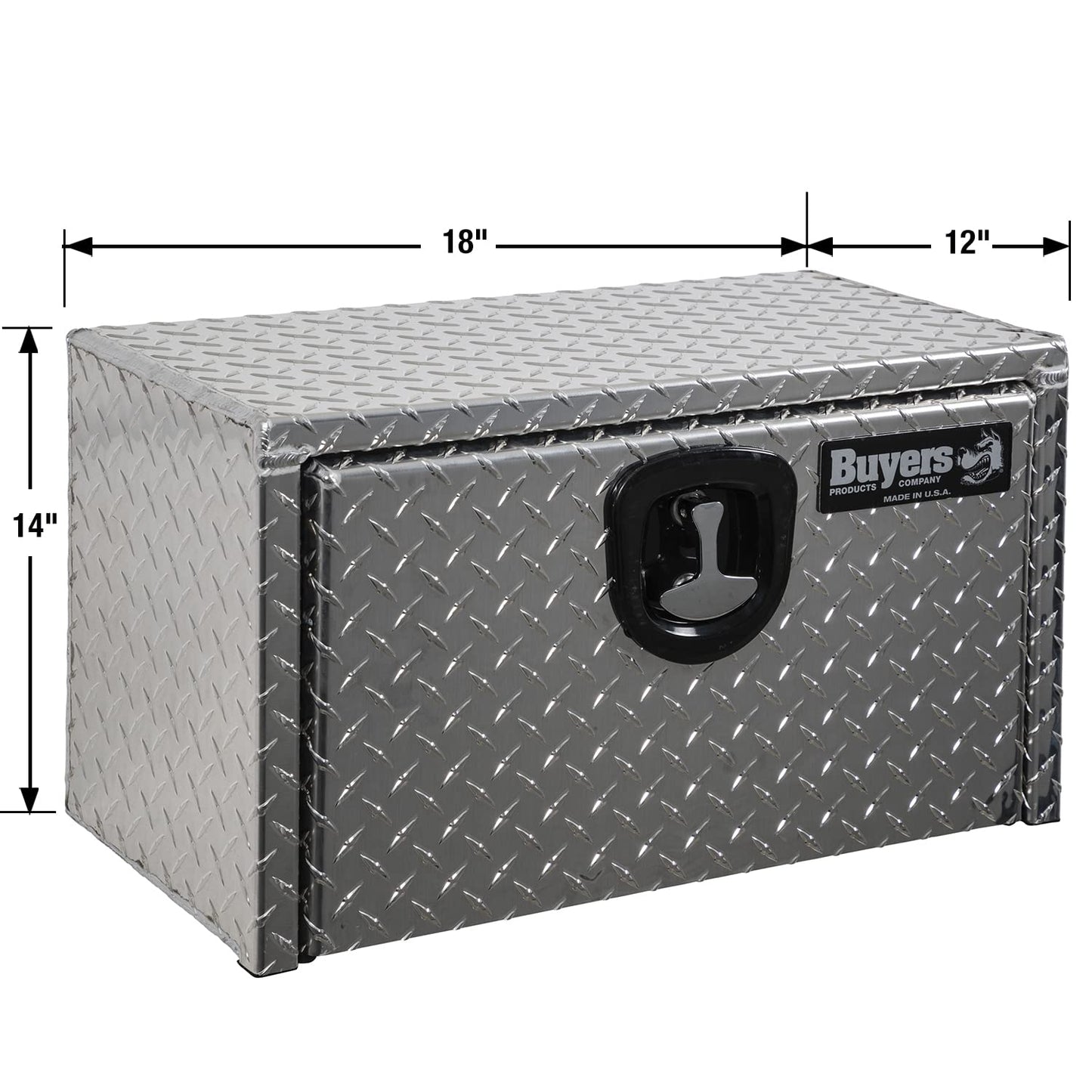 Buyers Products 1705149 Diamond Tread Aluminum Underbody Truck Tool Box, 14 x 12 x 18, Made in USA, .100 in. Thick, Corrosion Resistant, Locking Compression Latch, Secure Storage for Work Trucks