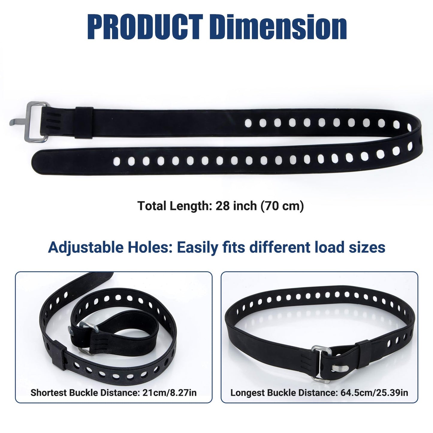 PSLER 2 Pack Heavy-Duty Silicone Utility Straps - 28inch Adjustable Rubber Tie Down Straps with Aircraft Aluminum Buckle, 50lb Capacity for Ladders, Ski Gear, Luggage & Cargo, Black