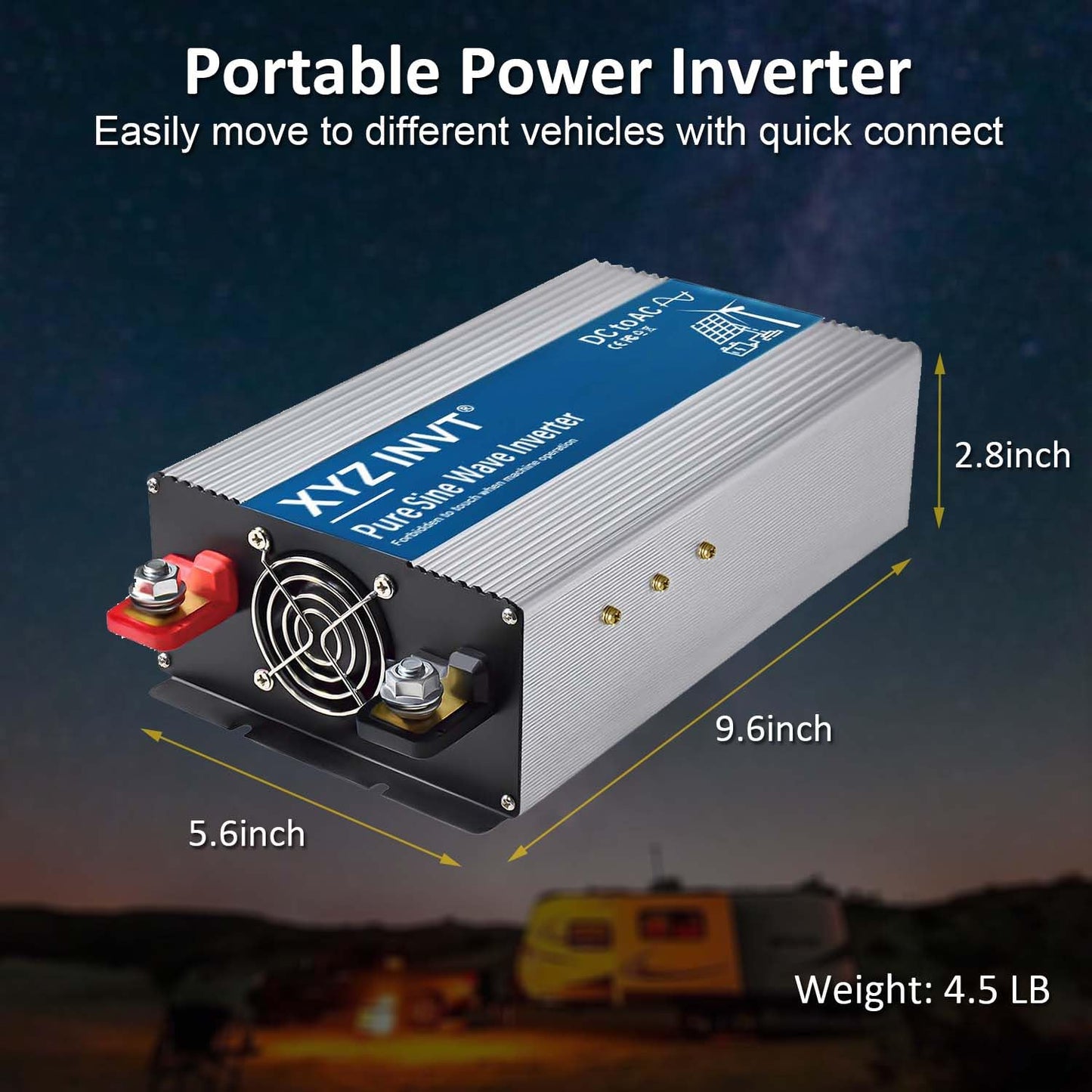XYZ INVT 2000W Pure Sine Wave Inverter DC 12V to AC 110V 120V, 3600W Peak Power Inverter with 4 AC Outlets and LED Display for Car, Truck, Solar, Home Off Grid Over 90% Efficiency
