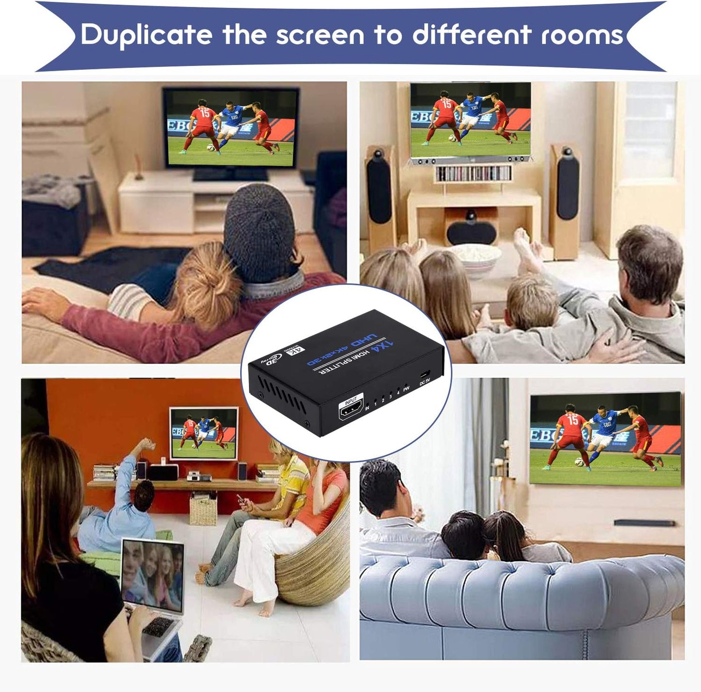 ENBUER 1x4 1 4 3D 4K 2K PS3, HDMI Splitter, in Out HDMI Splitter Audio Video Distributor Box Support & x Compatible