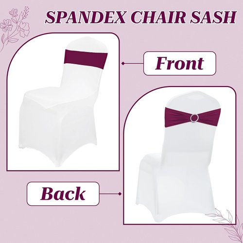 MDS Premium Spandex Chair Sashes - Stretchy Bow Covers with Buckle Slider | Pack of 10 - Eggplant