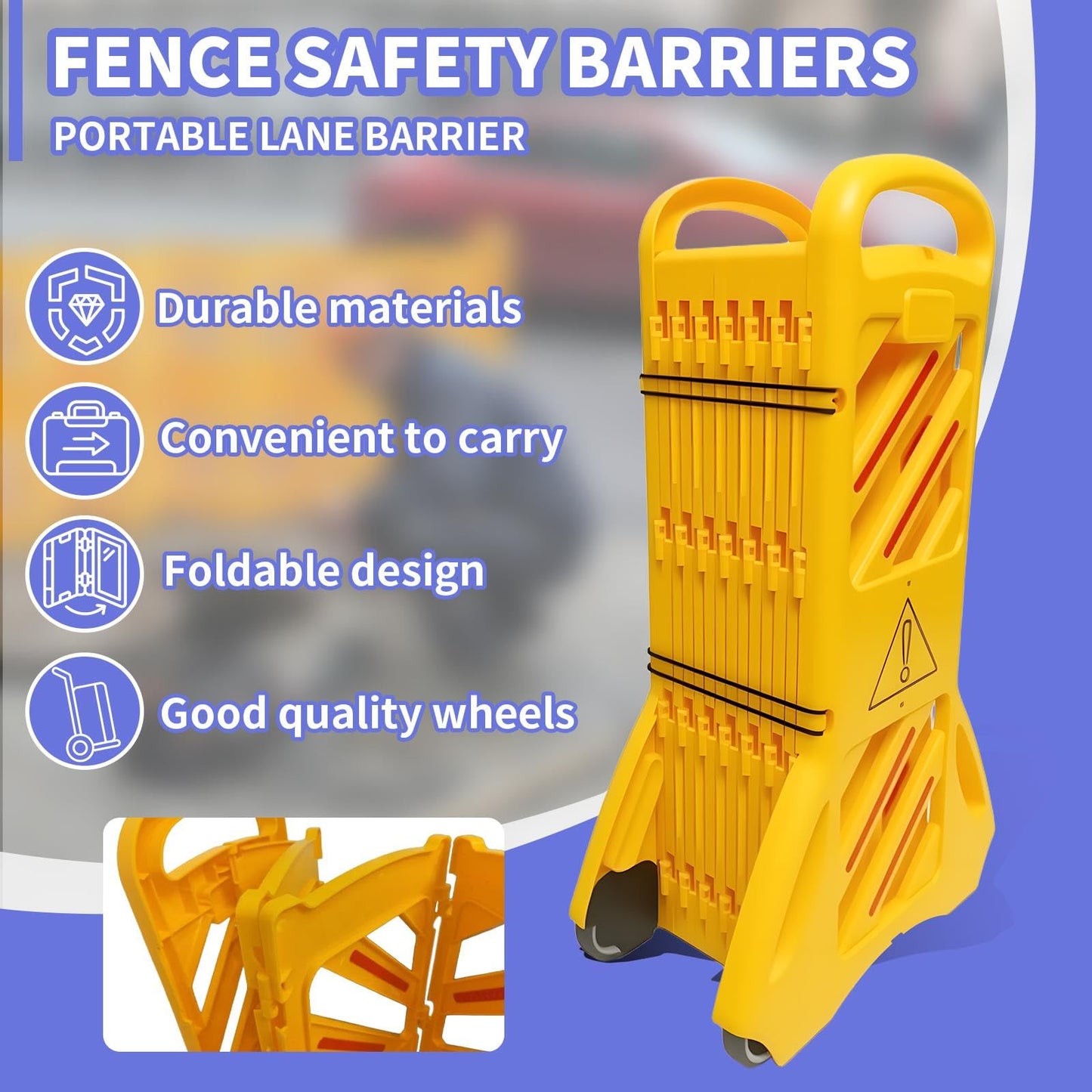 Commercial Portable Safety Barrier, 13Ft Expandable Mobile Barricade, Heavy-Duty Weather Resistant Metal-Plastic Barrier for Construction Traffic Control Driveway Home Commercial Use