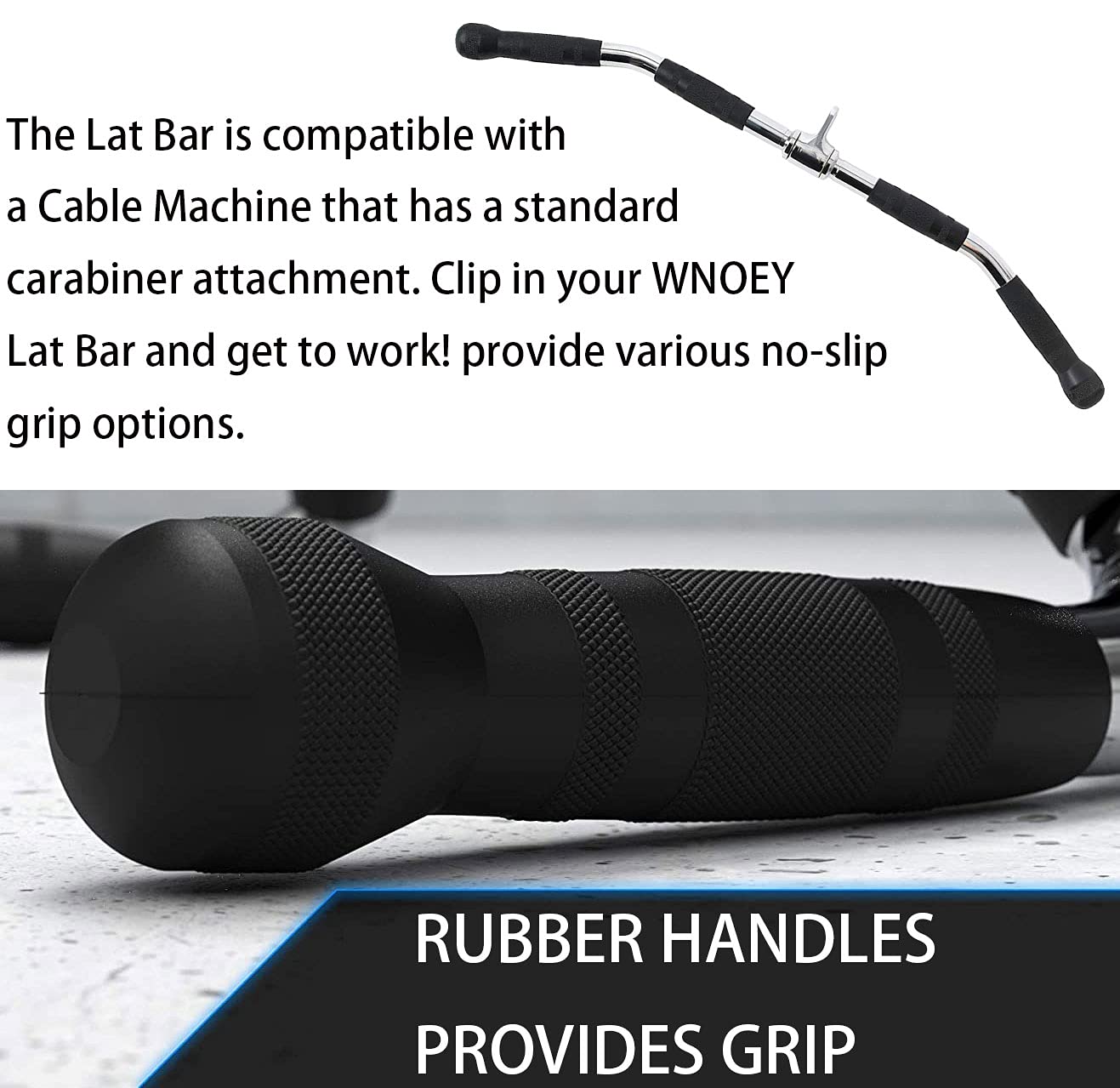 LAT Bar Cable Attachment with Rubber Handgrips, Deluxe Heavy Duty Solid Curl Bar Revolving Hanger Home Gym Cable Attachments (35.5 in Lat Bar)
