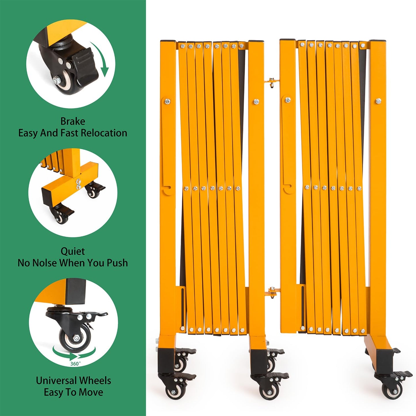 LTSEAME 16.5FT Expandable Barricade Gate, Expandable Metal Barricade Gate Alloy Fence and 270 Degrees Direction Adjustment with Wheels, for Industrial or Residential Use (Yellow, 16.5FT)