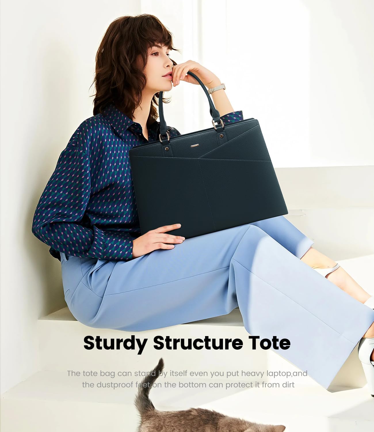 LOVEVOOK 15.6 Inch Laptop Tote Bag for Women, Leather Business Office Work Bag Computer Briefcase with Small Clutch fit