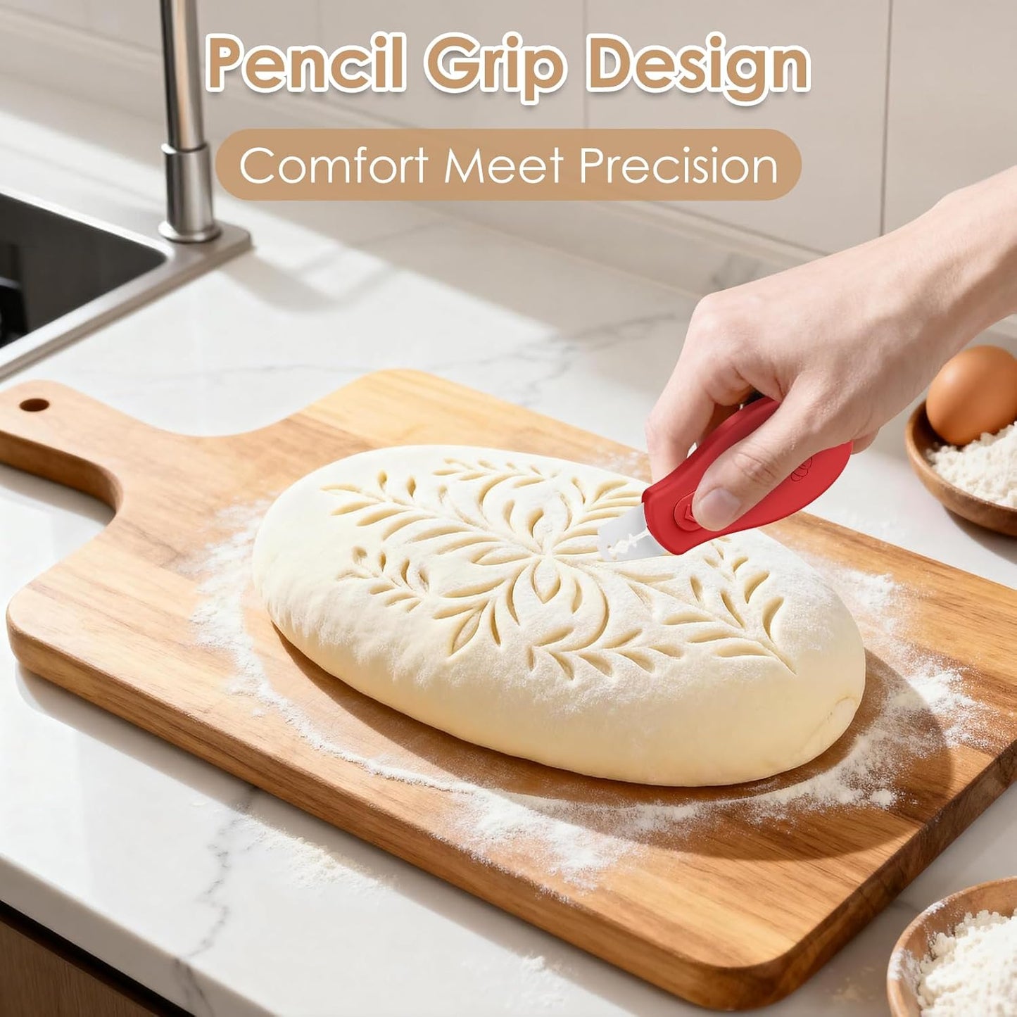 Skiennix Bread Lame | Sourdough Scoring Tool with Extractable Magnetic Design | Includes 5 Razor Blades - Beige & Red