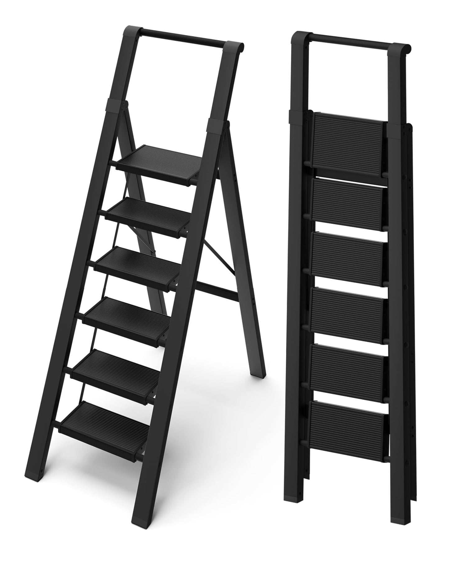 BEFITMACE 6 Step Ladder, Lightweight Folding Step Stool with Convenient Handgrip,Aluminum 330lbs Capacity Step Ladder for Office,Household,Kitchen(Black)