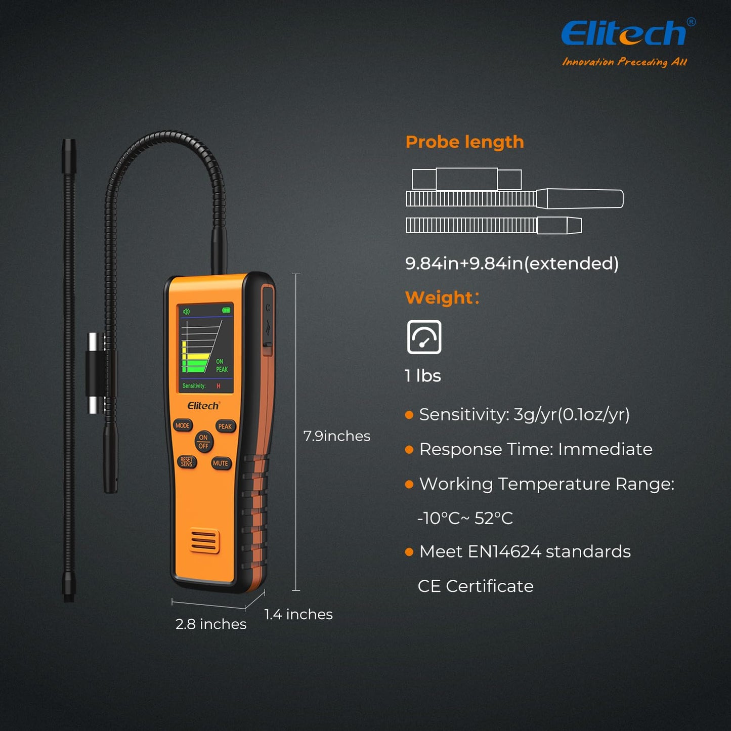 Elitech Refrigerant Leak Detector, Infrared & Heated Diode Sensors in 1 Unit, HVAC Halogen Gas Sniffer, Anti-Interference, IR-200