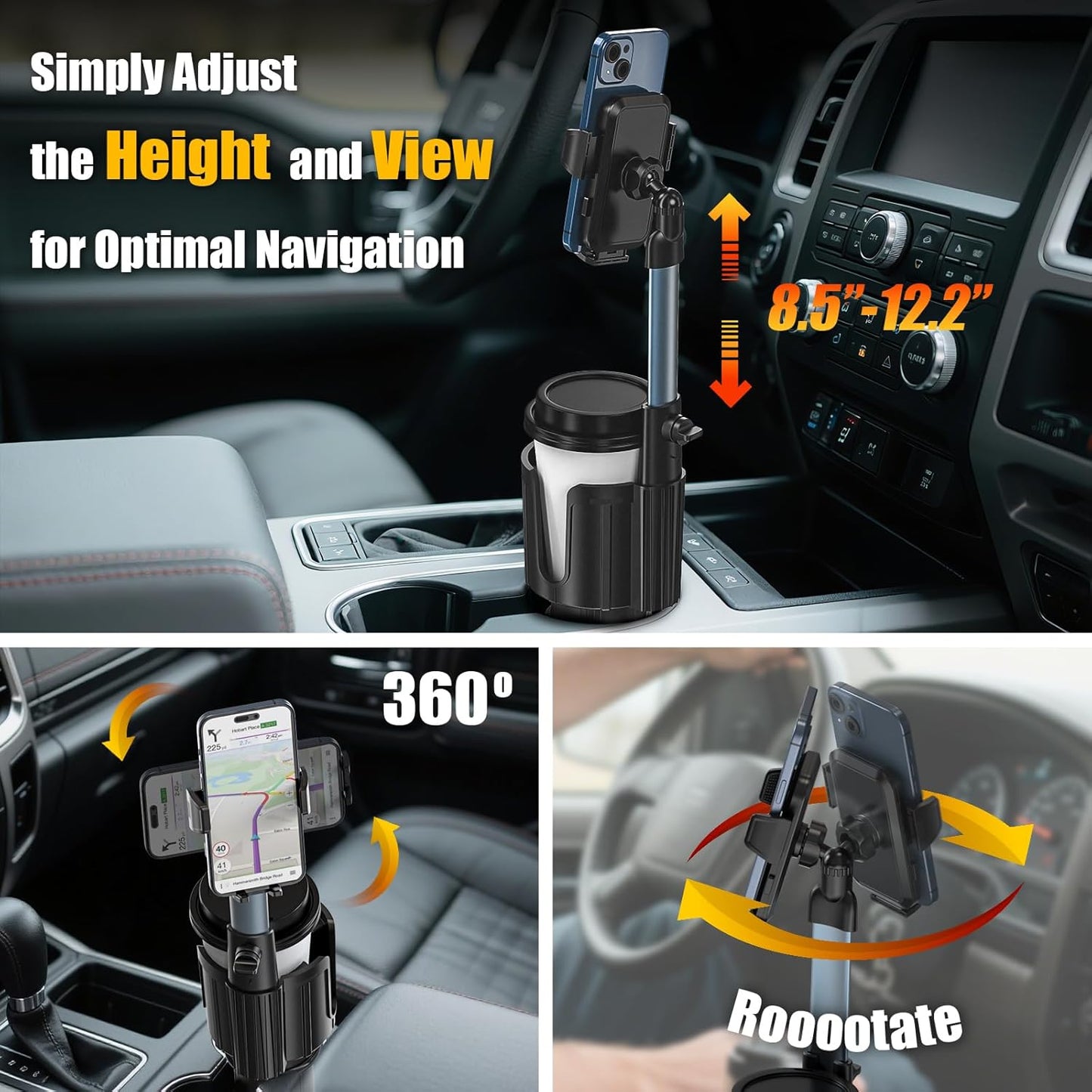 AKREDERY 2-in-1 Car Phone Mount with Cup Holder Expander - Upgraded Anti-Shake Cup Phone Holder for SUVS Trucks