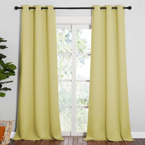 NICETOWN Blackout Curtains for Patio Glass Doors - Privacy Panel Drapes, Paler Yellow, 42" x 90" (1 Pair)