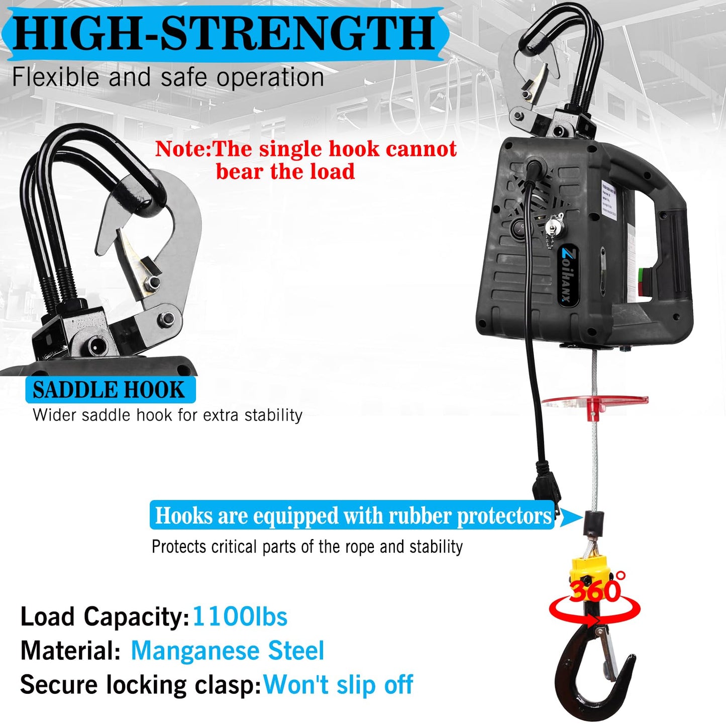 Zoihanx 3-in-1 Electric Hoist Winch,1100lb Portable Electric Winch with Double Hooks,110V Wire and Wireless Remote Control Power Winch Crane for Garage, Warehouses, and Factories