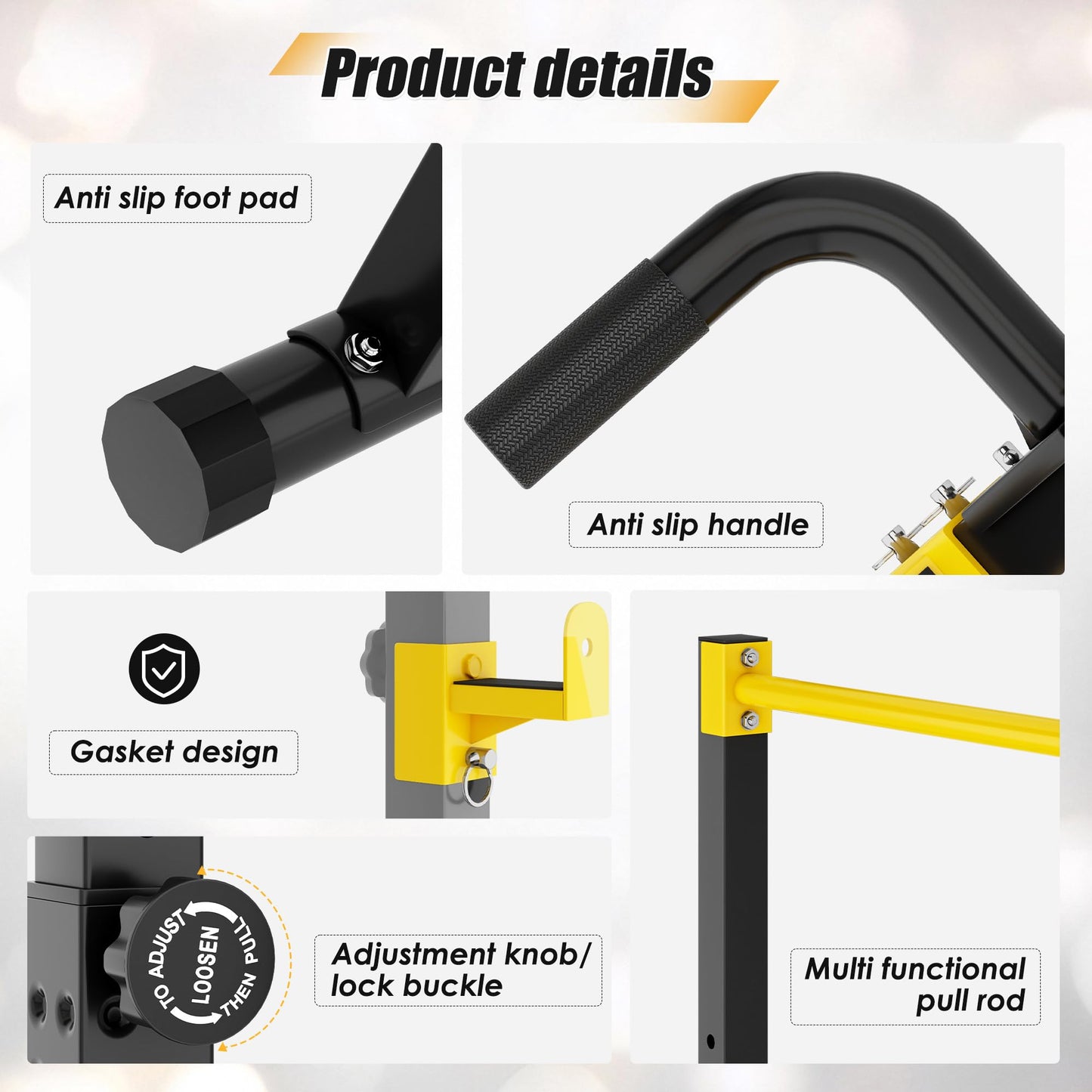 soges Foldable Power Tower, Pull Up Dip Station for Home Gym, 500 LBS Capacity Power Tower with Triangular Design, Adjustable Height Pull Up Bar for Full Body Workout (Yellow)