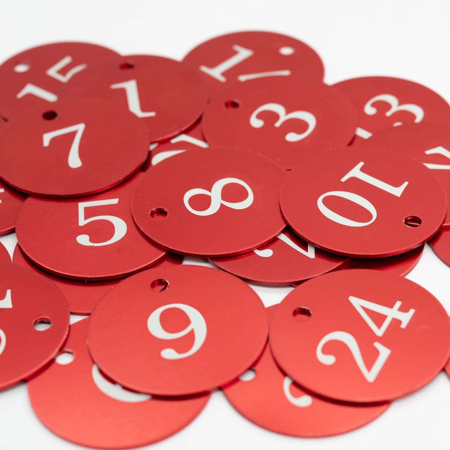 StayMax Round Aluminum Engraved Number Tags Key Tags ID Tags (1-10, Red)