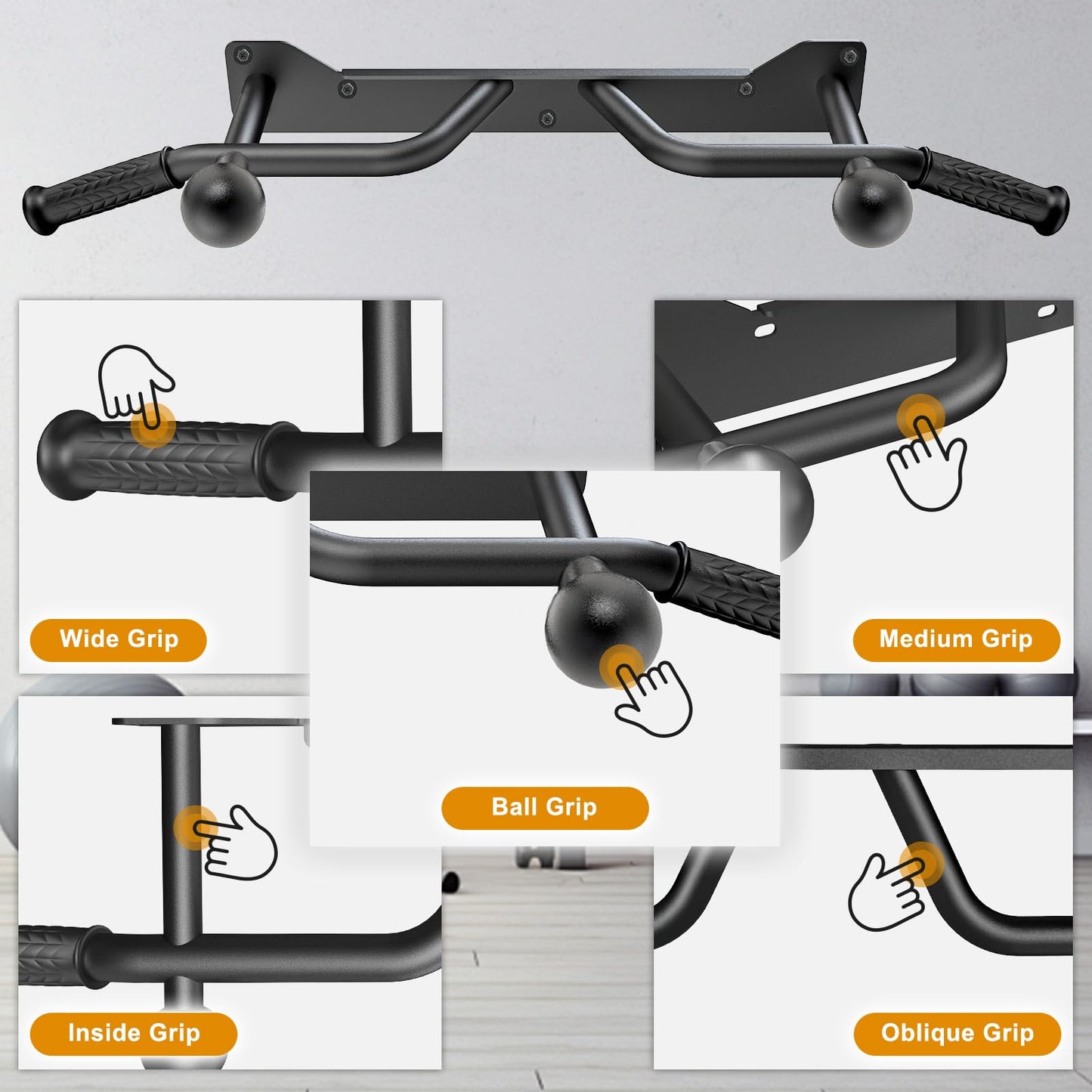 Kipika Heavy Duty Wall Mounted Doorway Pull Up Bar, Multifunctional Chin Up Bar, Portable Fitness Door Bar, Body Workout Home Gym System (B: 39" Wall Mount Pull Up Bar & Ball)