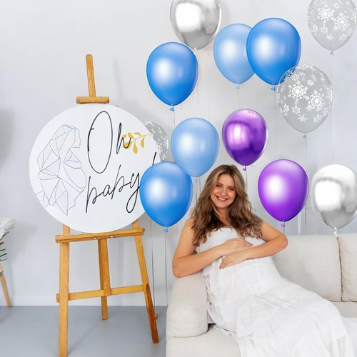 68Pcs Party Balloons Kit - Pearl Light Blue & Metallic Purple Snowflake Balloons for Winter Theme Celebrations