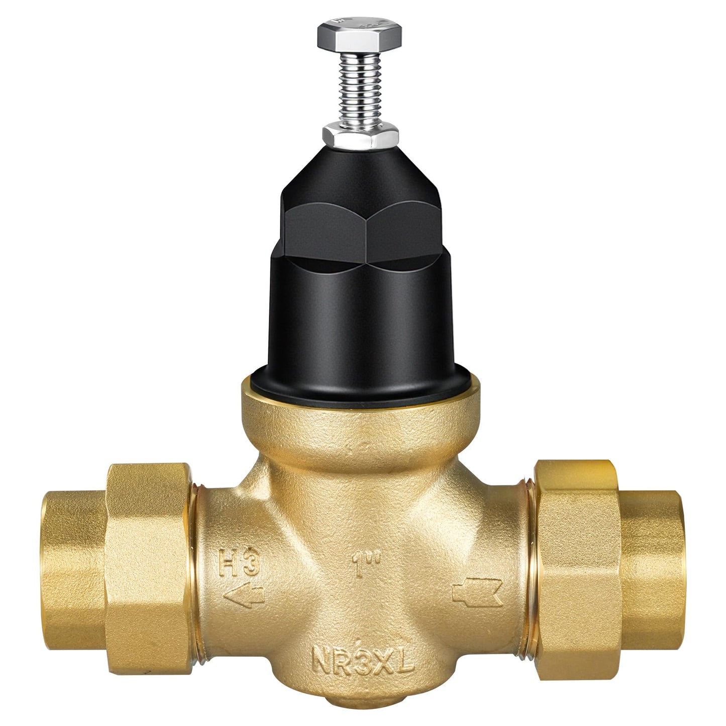 1-NR3XLDU 1" Pressure Reducing Valve with Double Union FNPT Connection Replace Zurn Wilkins Water Pressure Regulator for Home, Adjustable 15–75 PSI for Residential Main Water Lines