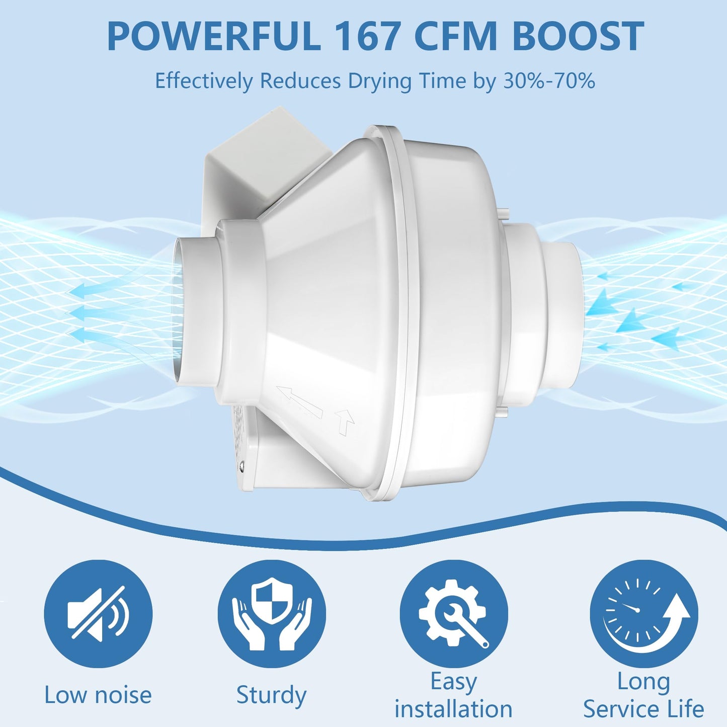 4 Inch Dryer Booster Fan with Pressure Switch for Auto-Activation, 167 CFM Dryer Vent Booster Fan with Plug, Compatible Replacement for DBF 110, Helps Shorten Drying Time & Reduce Lint Buildup