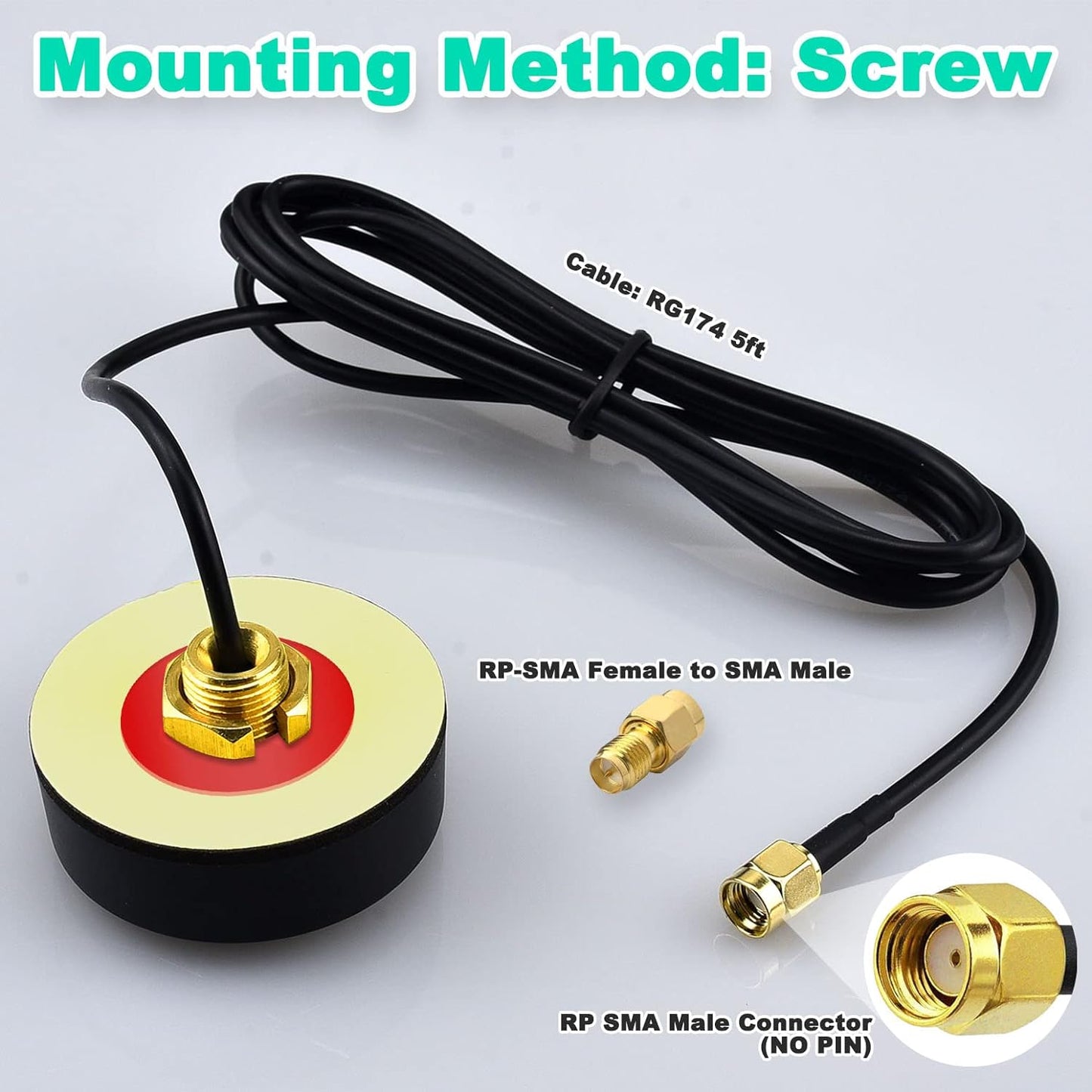 YOTENKO 2.4G 5.8 5dBi 5ft WiFi Puck Antenna Dual Band GHz, Omni-Directional Mini Screw Mount RP-SMA Male Antenna Cable