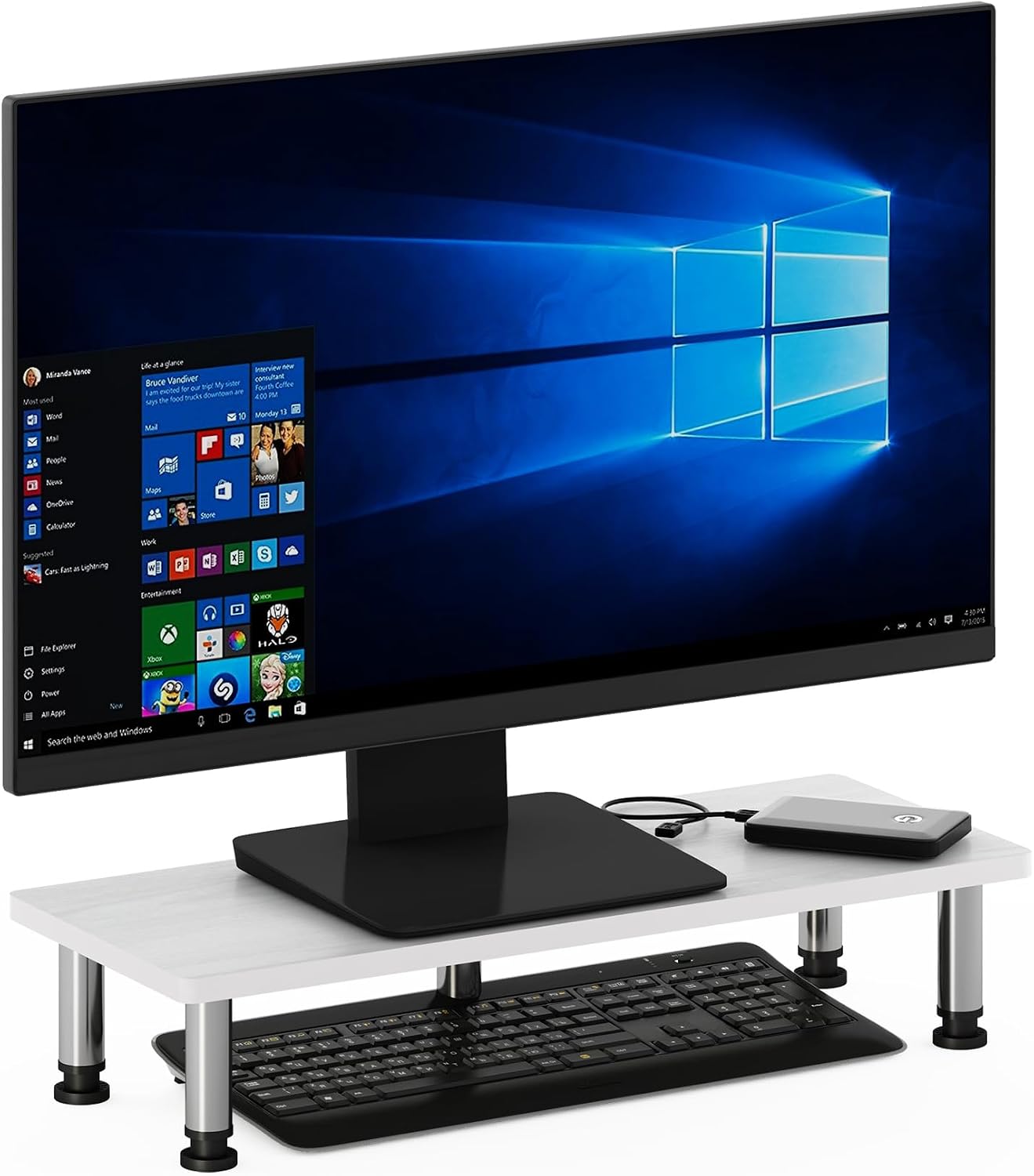Furinno Turn-N-Tube Monitor Stand - White Oak with Stainless Steel Tubes