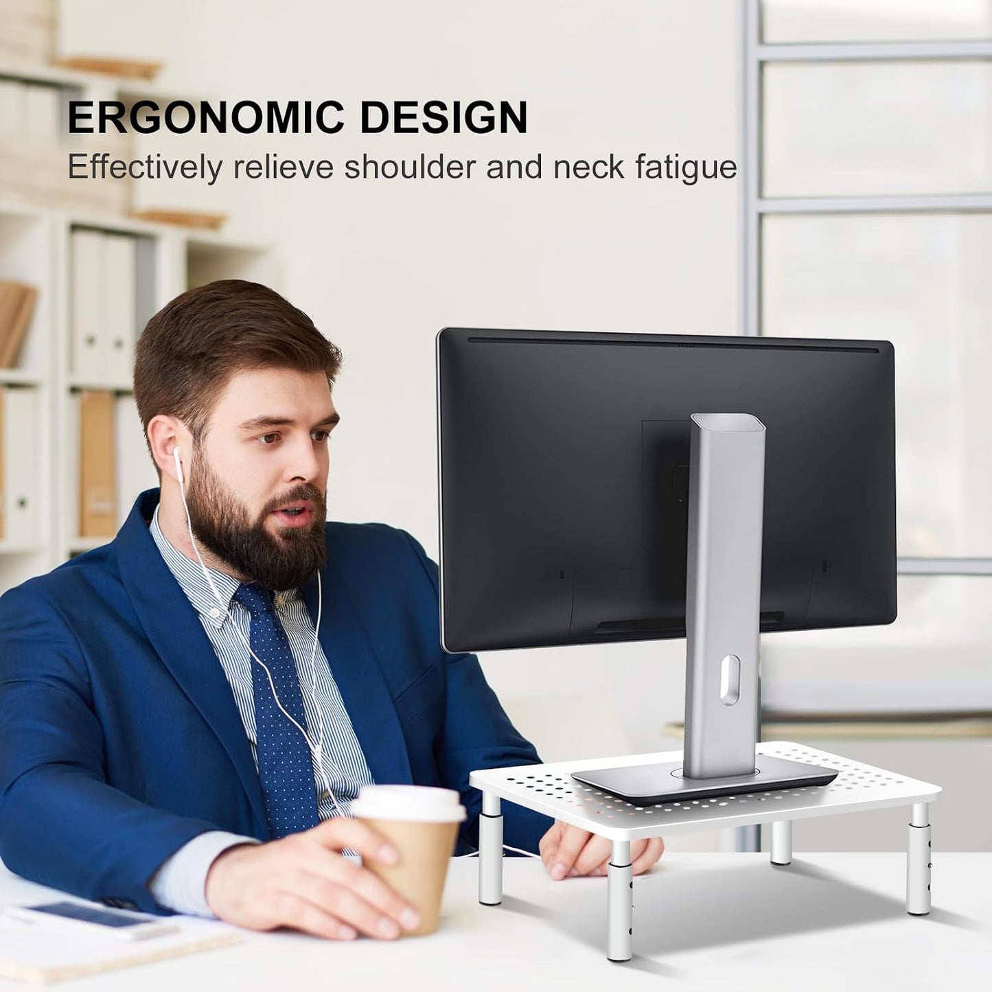 3 PS4, 20KG Bracwiser Monitor Stand Riser, Metal Computer Stand, Height Adjustable Screen Riser with Mesh Platform