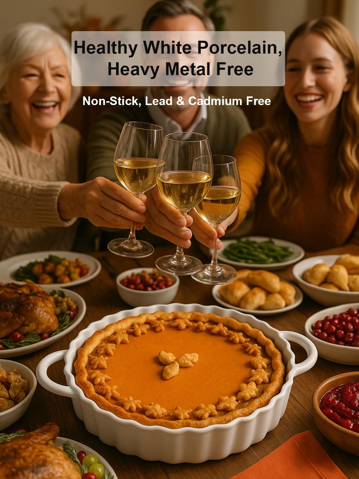 Yamteck 9×2in Deep Ceramic Pie Pan with Handles for Pie Quiche Tart Baking. Easy to grip, Lead-Free. Casserole Lasagna Dish for Thanksgiving Christmas Wedding Gift. Microwave, Dishwasher, Oven Safe