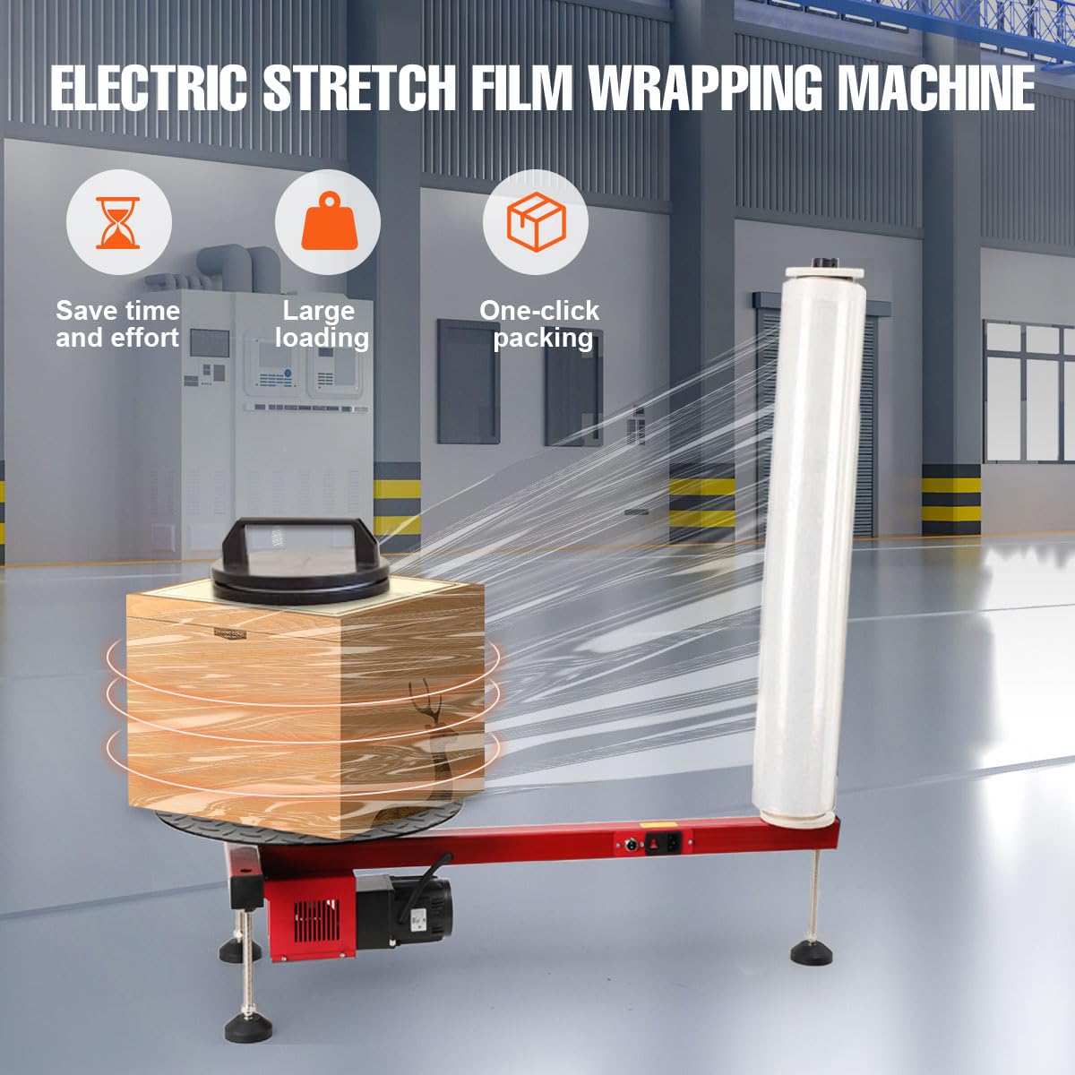 Electric/Manual Stretch Film Wrapping Bench Heavy Duty Film Dispenser Wrap Machine Pallet Wrap Stretch Film Shrink Wrap Handle Movers Wrap Handle for 12-28in Film, 110V