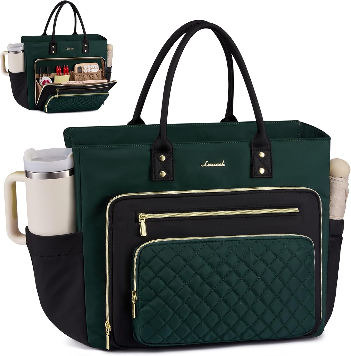 LOVEVOOK 15.6 Inch Laptop Tote Bag for Women With Large Cup Holder, Work Bags Teacher Nurse Bag, Professional Briefcase