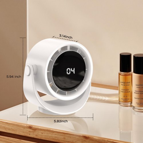 MORECORE Desk Fans for Bedroom, Strong Airflow Turbo Quiet Small USB Fan, 17hrs Running, 360° Rotate & 5 Speeds, 4000mAh Battery Operated Portable Fan with LED Display for Home Office Desktop-White