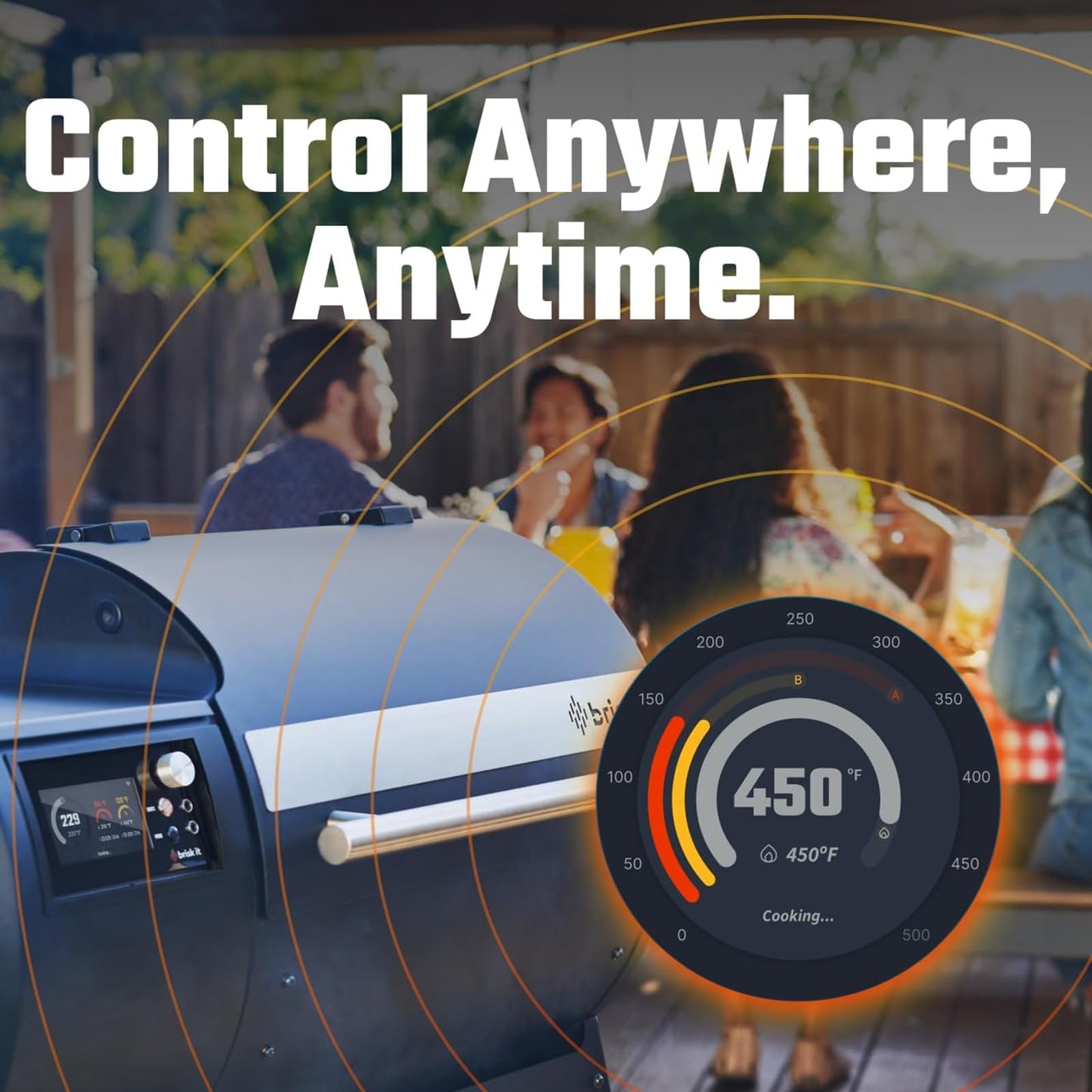 Brisk It Zelos-450 WiFi A.I. Electric Wood Pellet Smoker Grill - Smart Grill With Waterproof Cover– 450 sq.in Cooking Area,7-in-1 Outdoor Grill & Smoker, PID Controller (Up to 500°F), Meat Probe