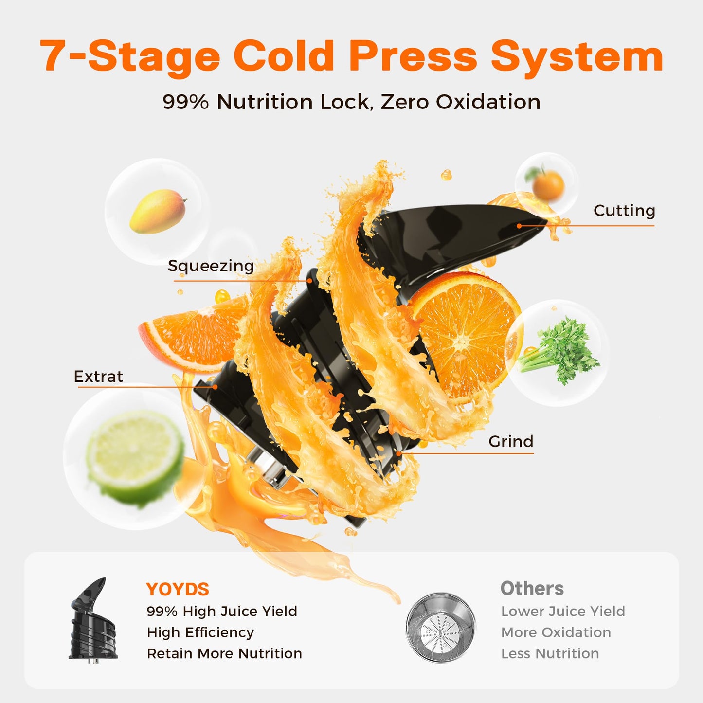 Cold Press Juicer with 5.5" Wide Feed Chute, Slow Masticating Juicer Machine for Whole Fruits & Vegetables, High Juice Yield, Gray
