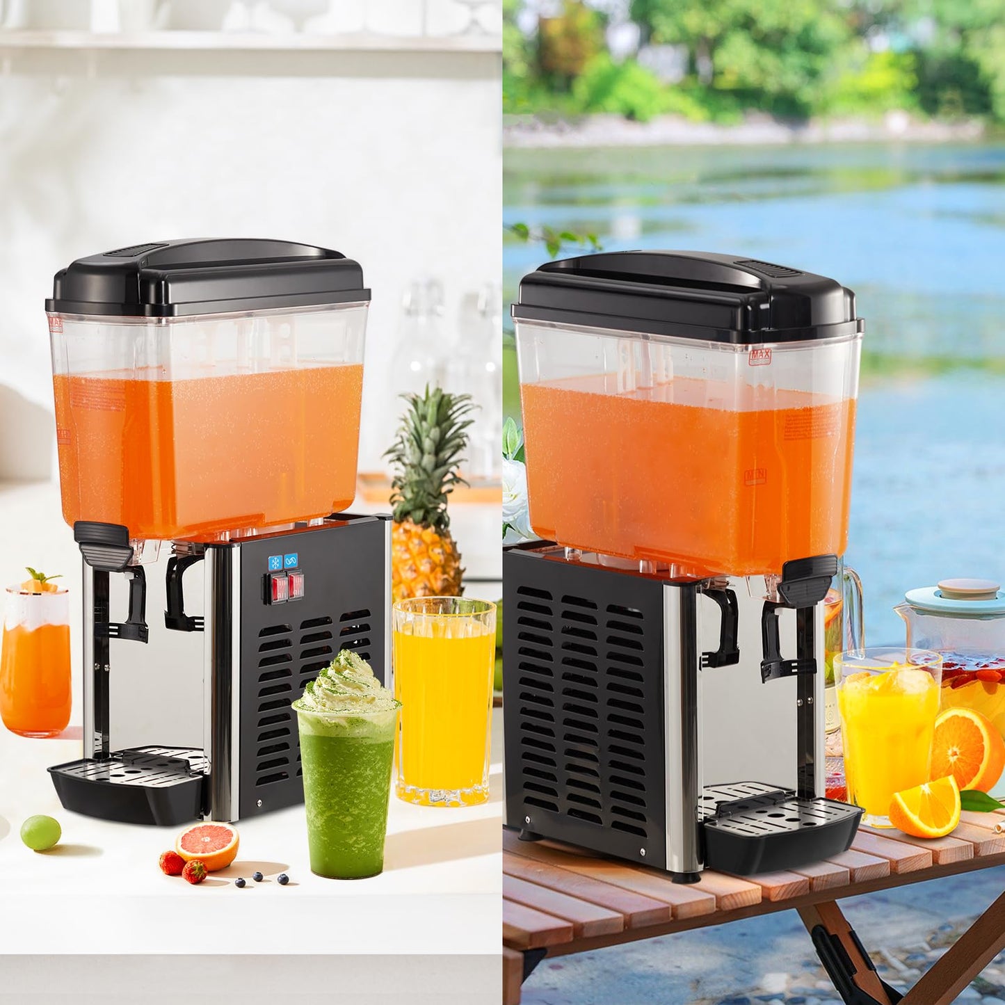 Commercial Beverage Dispenser, 4.8 Gallon 18L Single Tank 150W Commercial Juice Dispense, Food Grade Material Stainless Steel, Drink Dispenser for Parties, Restaurants & Hotels