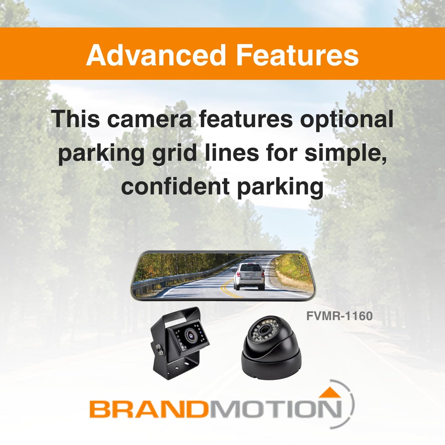 Brandmotion FVMR-1160 Universal Digital Rearview Mirror and Cargo Vision Camera System | Waterproof & Shockproof Case | Parking Grid Lines Available | Rear View Camera with Night Vision