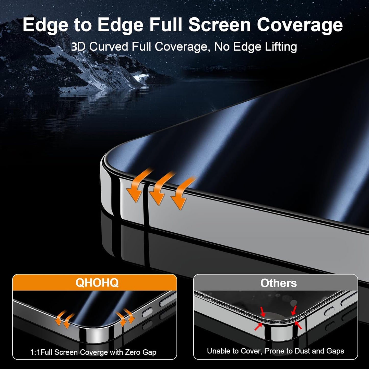 16 9H+ [3+3 Pack] QHOHQ for iPhone Pro Max Privacy Screen Protector + Camera Lens Protector, [Military Grade