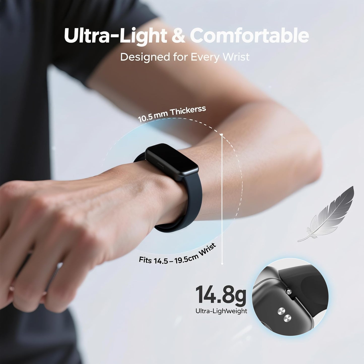 Motivaris Fitness Tracker for Men & Women with 1.47” HD Display, Heart Rate & SpO2 Tracking, Sleep & Activity Monitor, 100+ Sports Modes, 3ATM Waterproof Smart Band, Works with Android & iOS, Black
