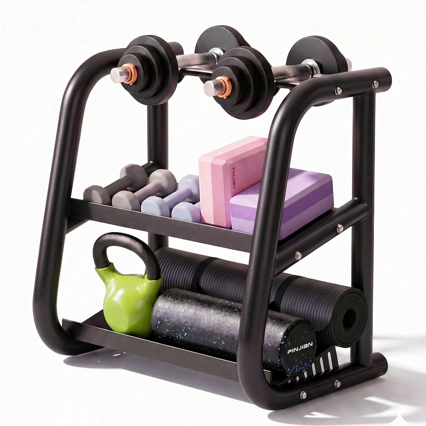 Home Gym Storage Rack, 3-Tier Heavy Duty Workout Equipment Organizer for Dumbbells, Kettlebells, Yoga Mats & Fitness Gear - Multi-Purpose Weight Rack for Garage and Home Gym Organization
