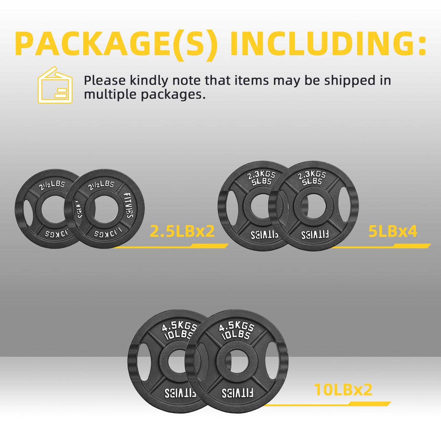 Fitvids 2 Inch Olympic Barbell Weight Plates Set, 45 LB(2.5-10 LB) Barbell Weight Set for Home Gym Strength Training, Double-grip Design