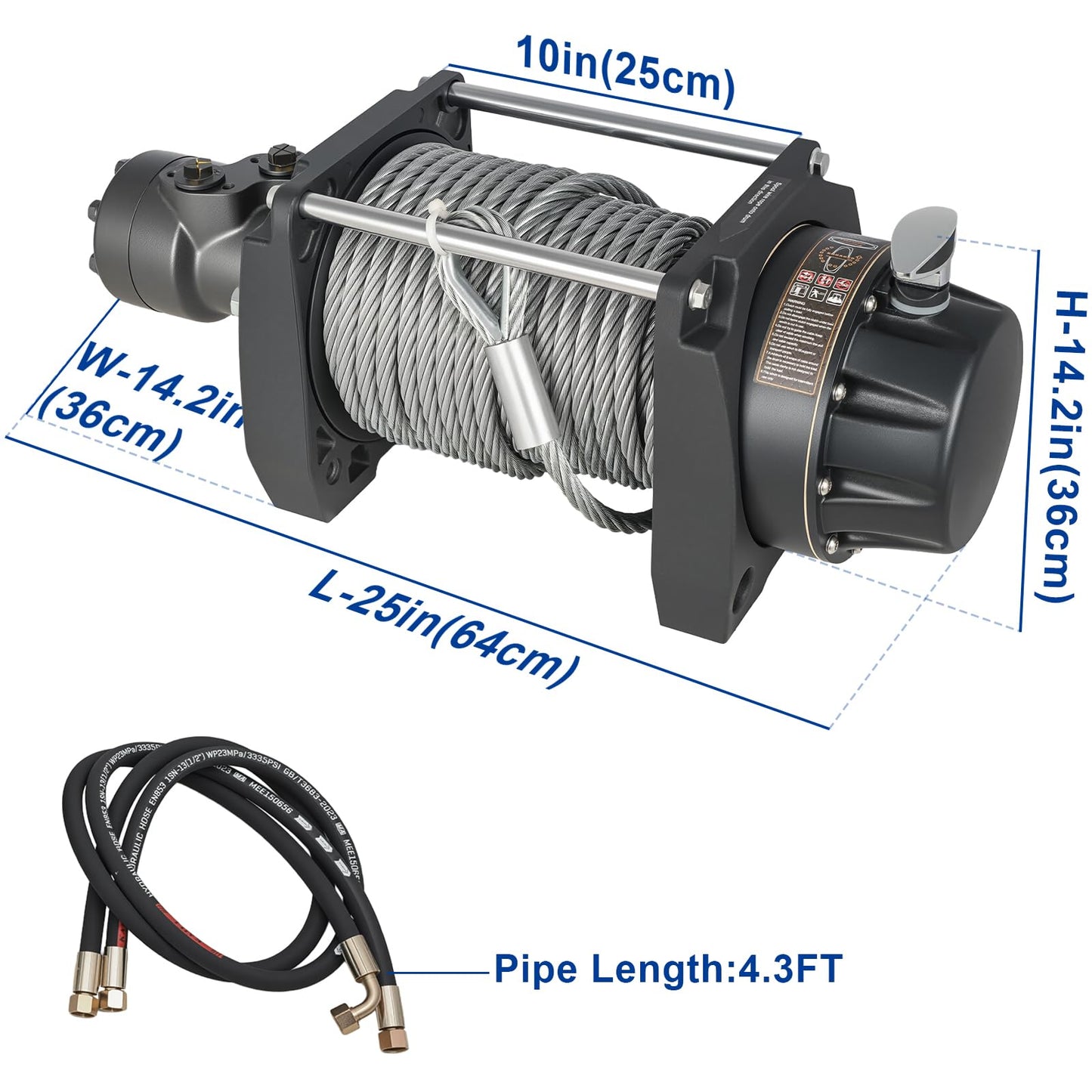 Hydraulic Winch - 1/2" x 78' Steel Cable, BMR100 Hydraulic Motor, 36:1 Gear Ratio - Suitable for Wreckers, Tow Trucks and Vehicle Recovery (78FT Steel Rope/20,000 LBS)