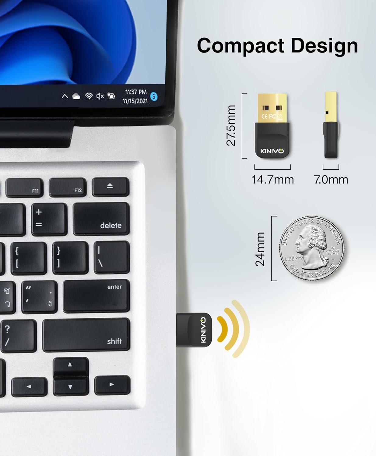 Kinivo (BT6.0, 11/10/8.1/8) Headsets, USB Bluetooth Adapter for PC Plug & Play Wireless Dongle Receiver for Ubuntu