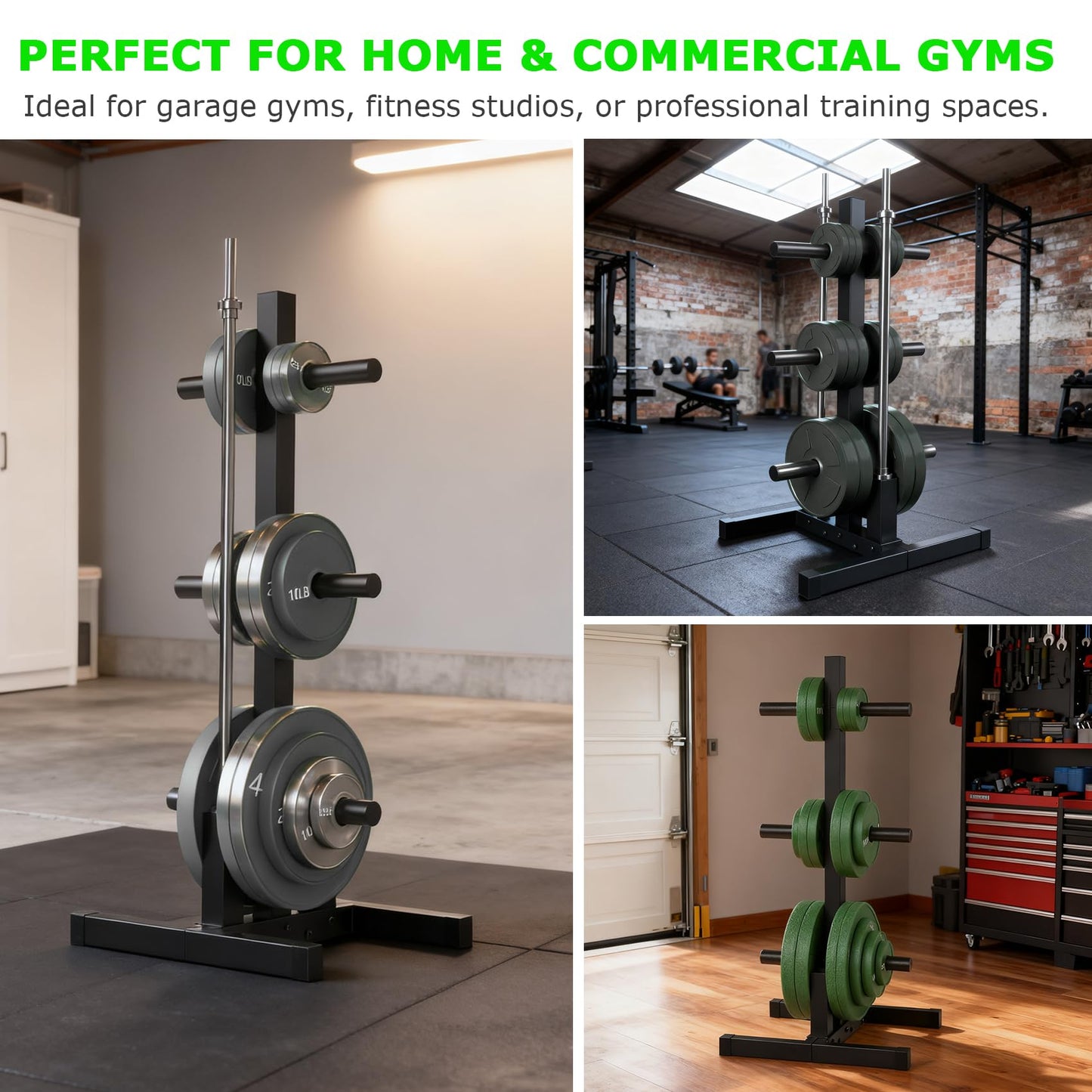 Olympic Weight Plate Rack, 6 Pegs & 2 Barbells for Bumper Plate Storage, Olympic Weight Plate Tree - Heavy Duty Bumper Plate Rack Holds 300 lbs