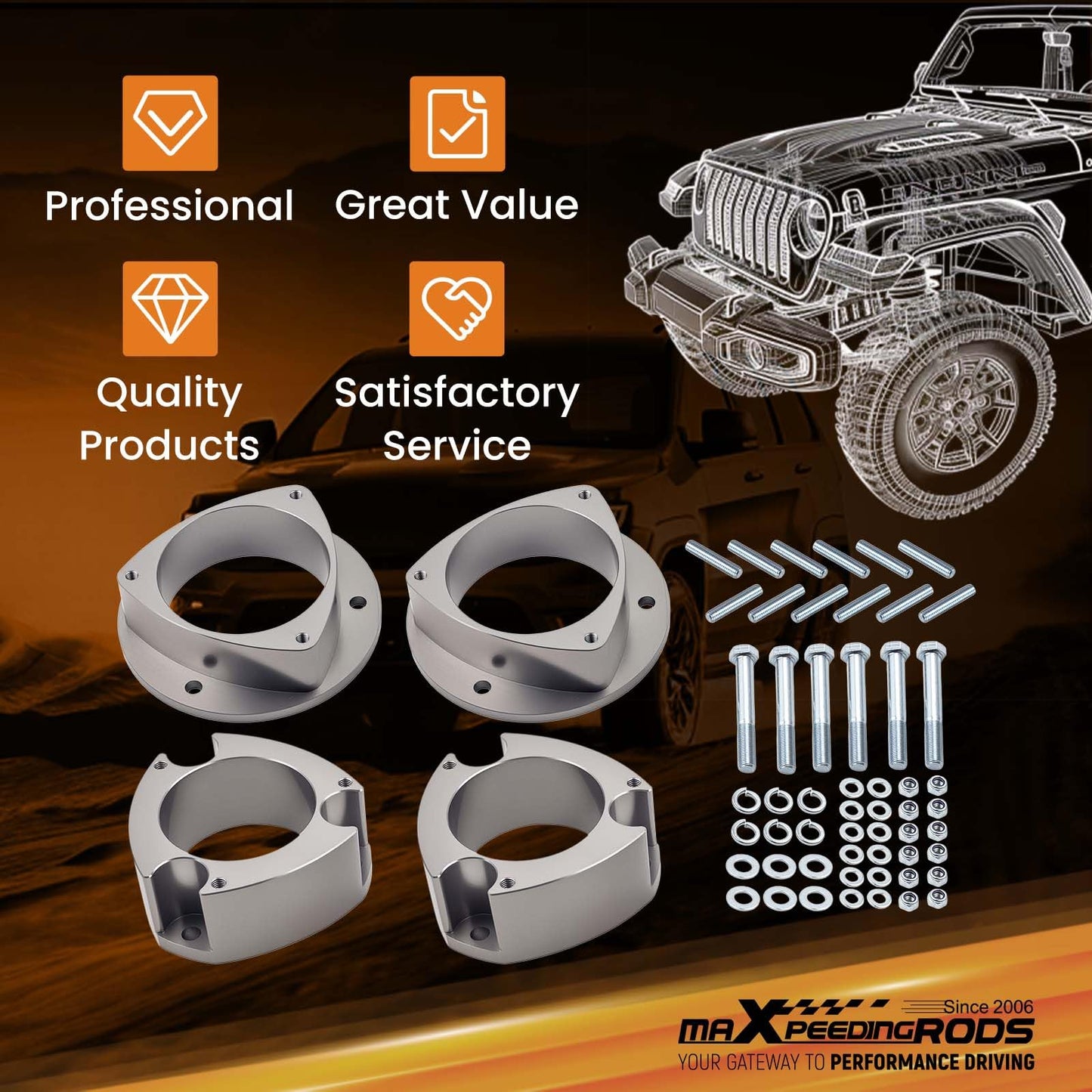 maXpeedingrods 3" Lift Kit for Subaru Forester 1998-2008 Impreza 2002-2007, Legacy Outback for Saab 92-X Strut Spacer Kit, Gray