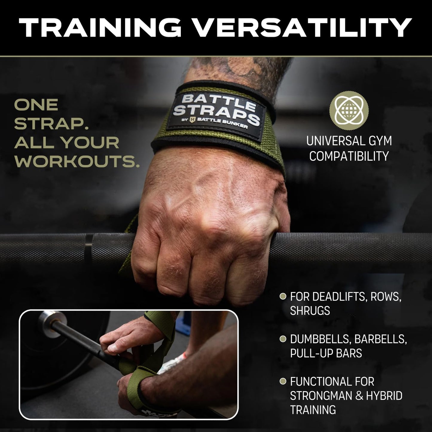 Battle Bunker Weightlifting Straps- Premium Padded Lifting Strap for Superior Grip & Comfort- Gym Straps for Deadlifts, Rows & Pull-Ups- Boost Strength & Reduce Grip Fatigue for Bodybuilding