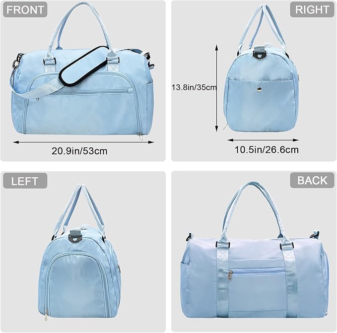 woogwin Gym Bag for Men & Women with Shoes & Wet Compartment Waterproof Duffle Bag for Travel Sports Workout Overnight Weekender(21",Blue)