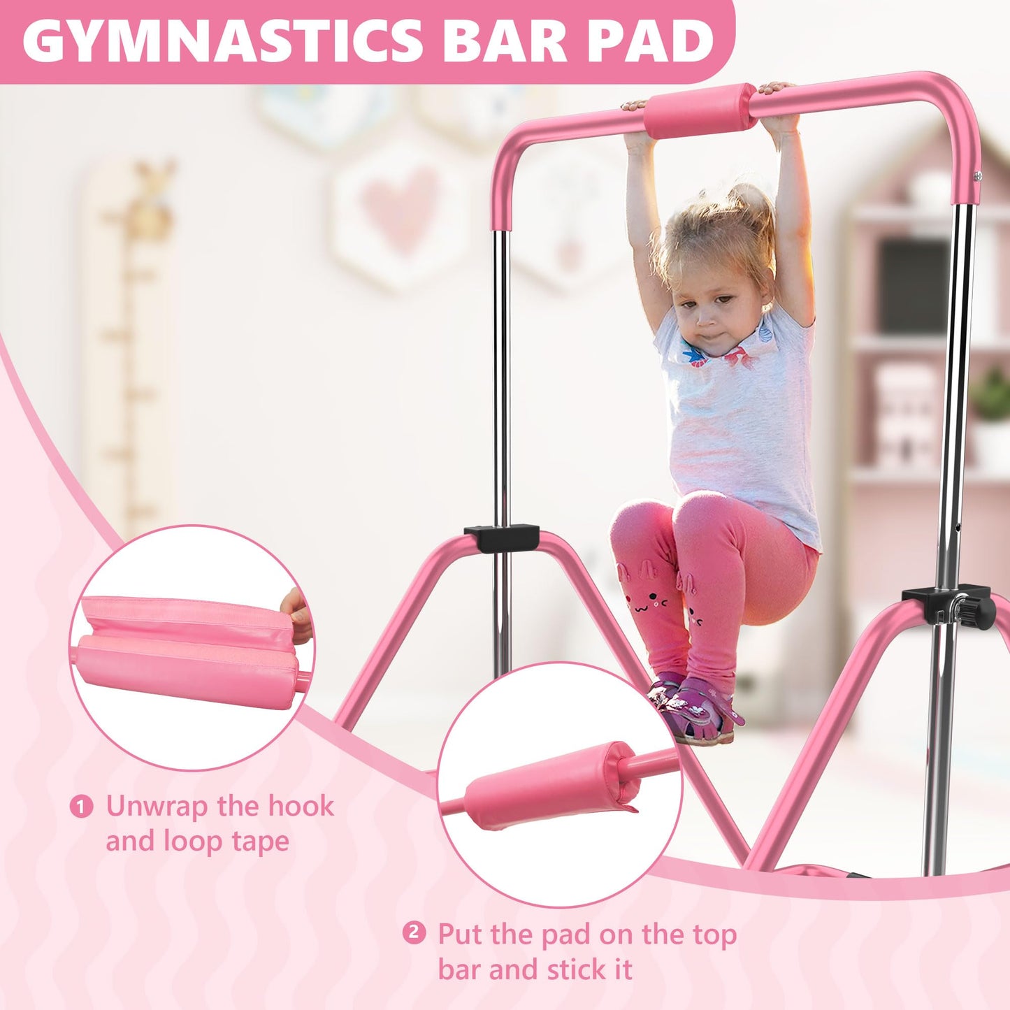 HYD-Parts Gymnastics Bar with Mat for Kids 3-12, Adjustable Height Gymnastic Horizontal Bars, Junior Training Bar, Gymnastics Equipment for Kids with Mat