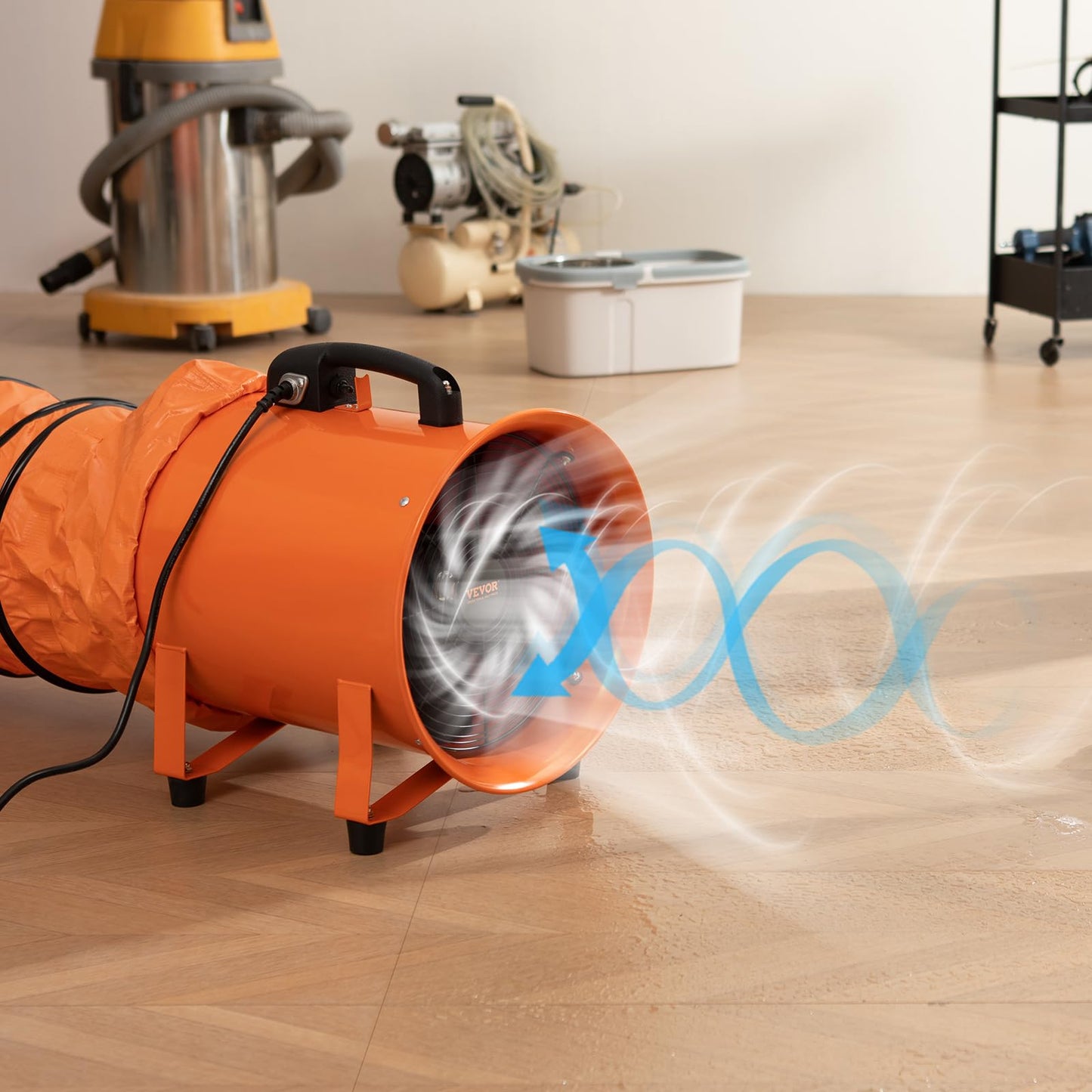 VEVOR Air Mover Blower Fan 12 Inch, 3198CFM 585W with 33ft Flexible Duct, Industrial Portable Ventilator Blower/Exhaust, Orange