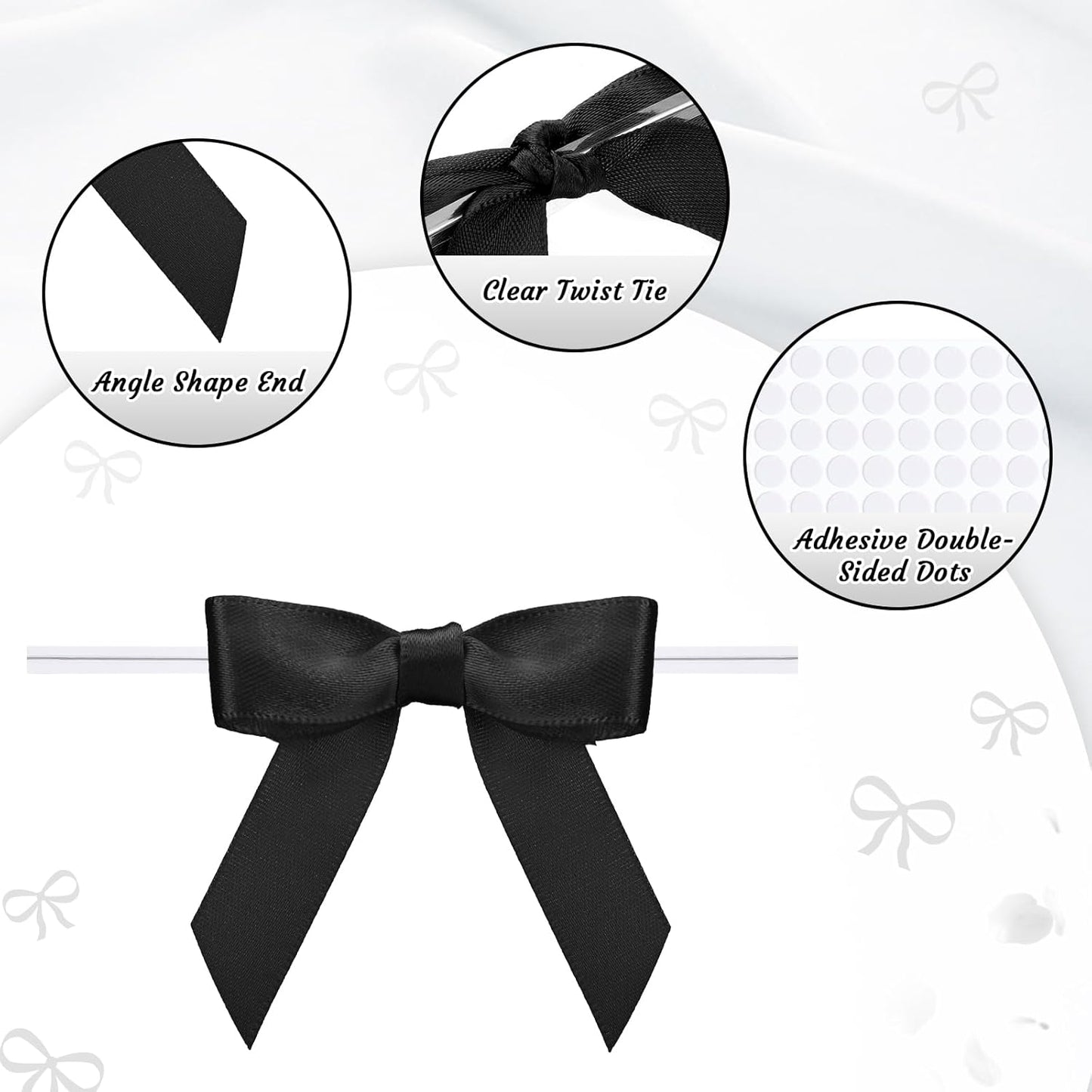 Skiennix 60 PCS Black Satin Ribbon Bows - 2.5" Premade Ties for Crafts & Gift Wrapping