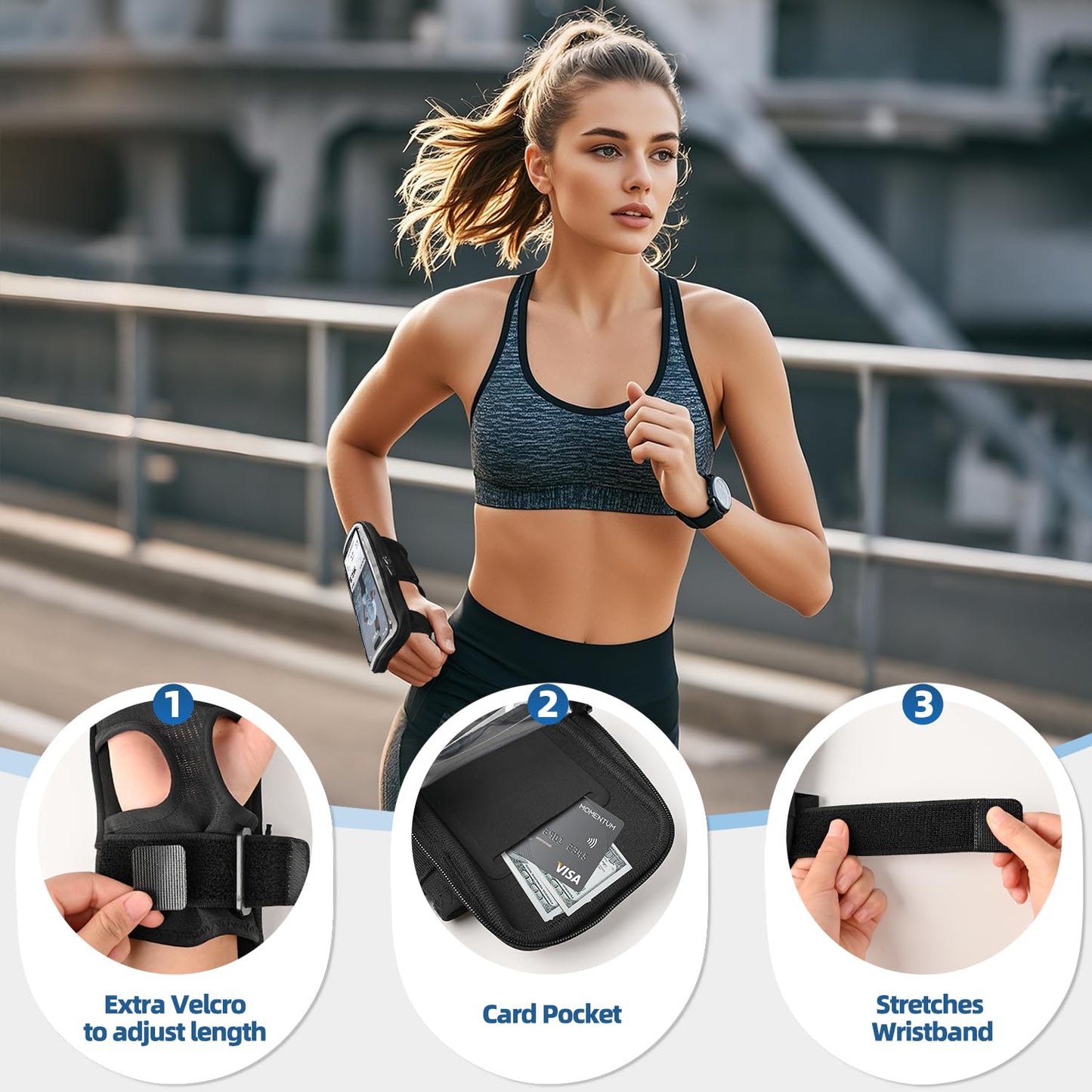 Wristbands Phone Holder for Running, Forearm Running Armbands for iPhone 16/15 Pro/14 Plus/13/11/XR/XS, Galaxy S24/S10, Supports Thick Phone Cases, Fits Up to 6.9'' Phones