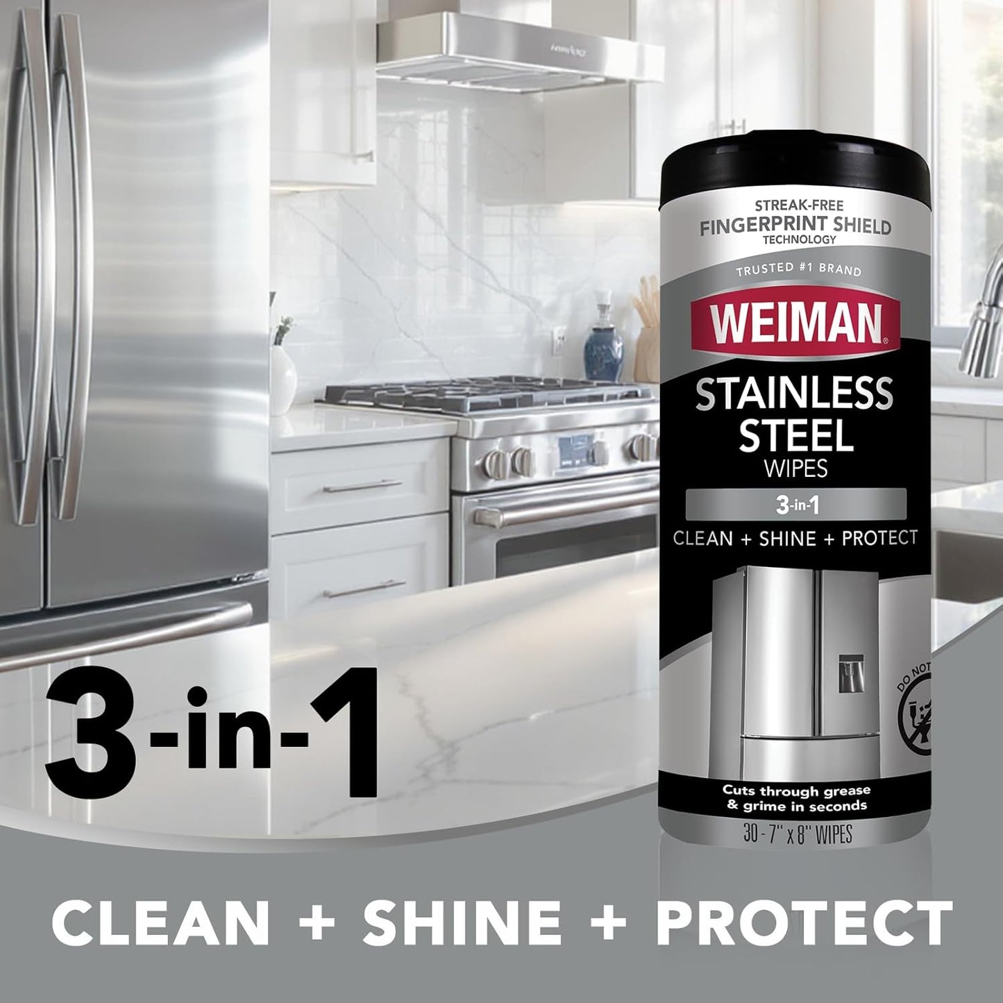 Weiman Stainless Steel Cleaner Wipes - Anti-Fingerprint, 30 Count for Grease & Streak Removal