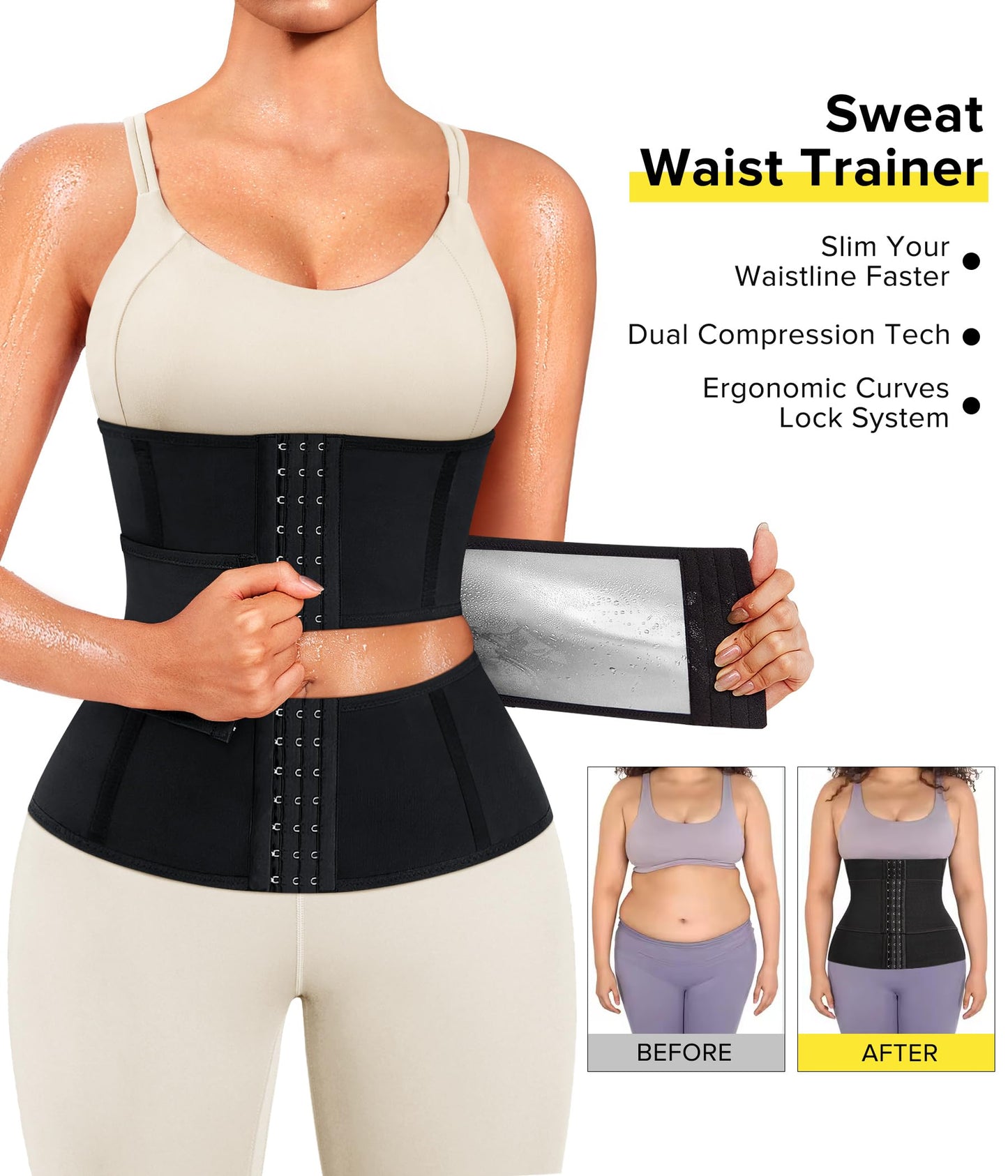 Junlan Sweat Waist Trainer for Women Sauna Waist Trainer for Working Out(Black,3X-Large)